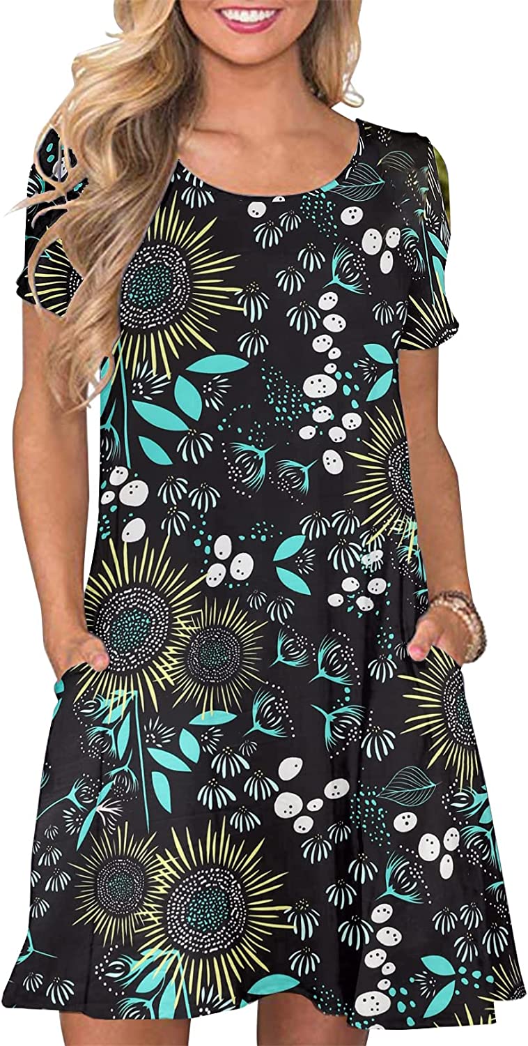 Women's Summer T Shirt Dresses Casual Beach Short Sleeve Swing Pockets Dresses