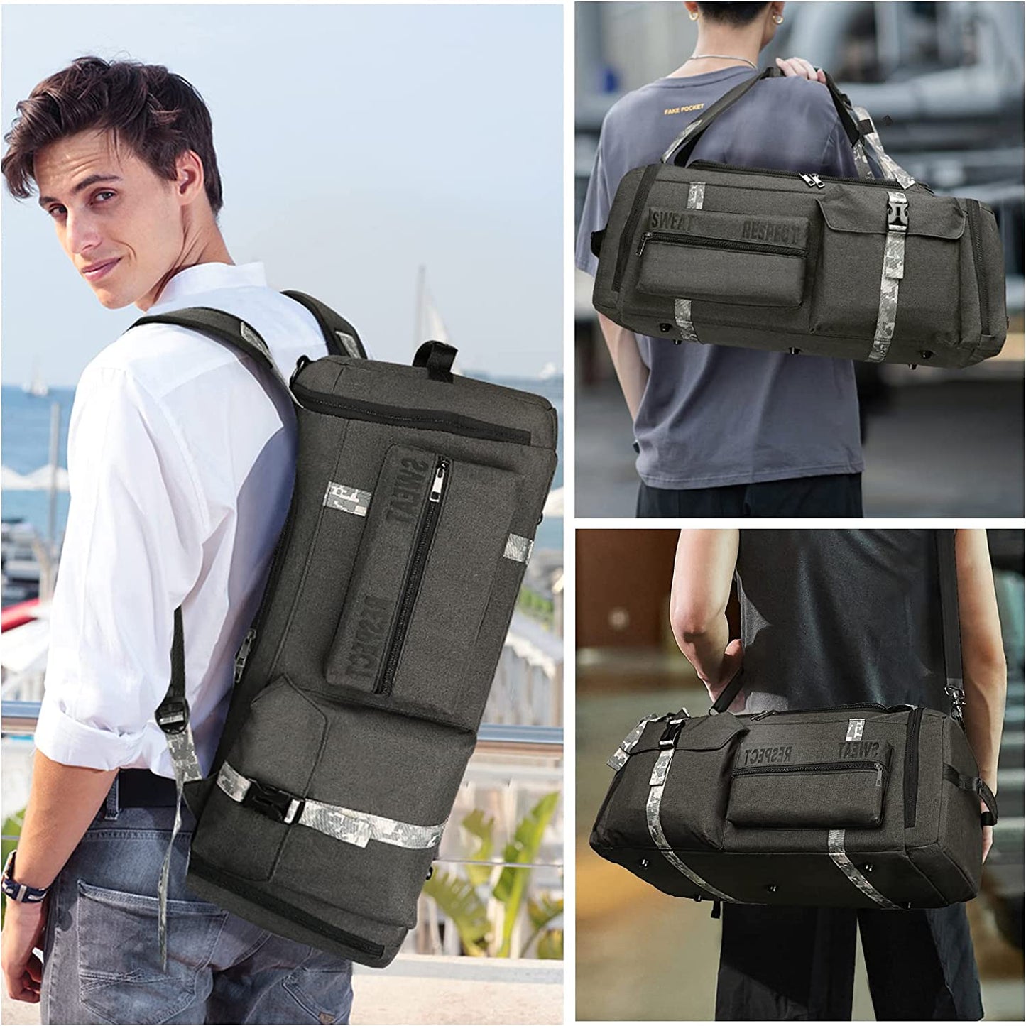 Bags for Men Gym Duffle Bag Backpack 3-Way Sports Duffel Bags for Men with Shoe Compartment & Wet Pocket