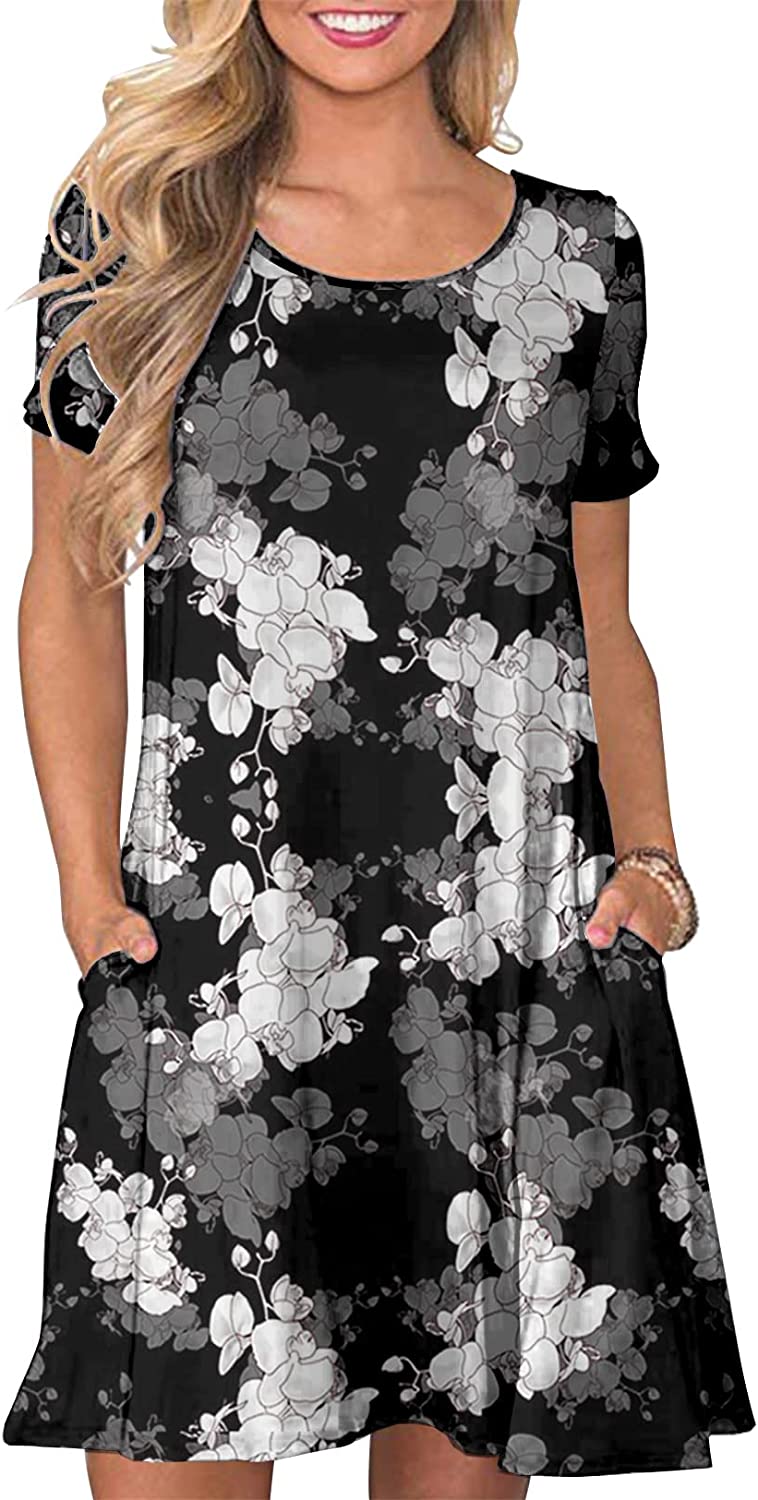 Women's Summer T Shirt Dresses Casual Beach Short Sleeve Swing Pockets Dresses