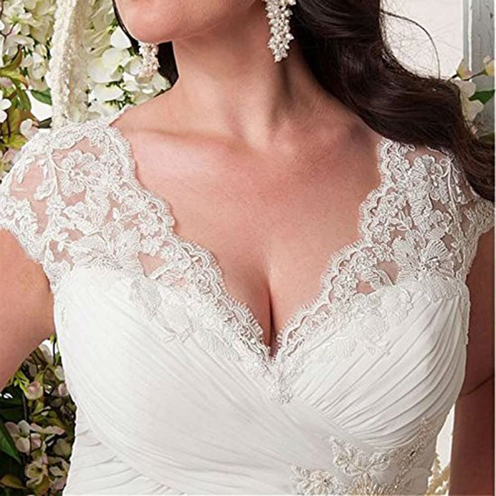 Women's Wedding Dresses Applique Chiffon Beading V-Neck Elegant Plus Size Beach Bridal Dresses