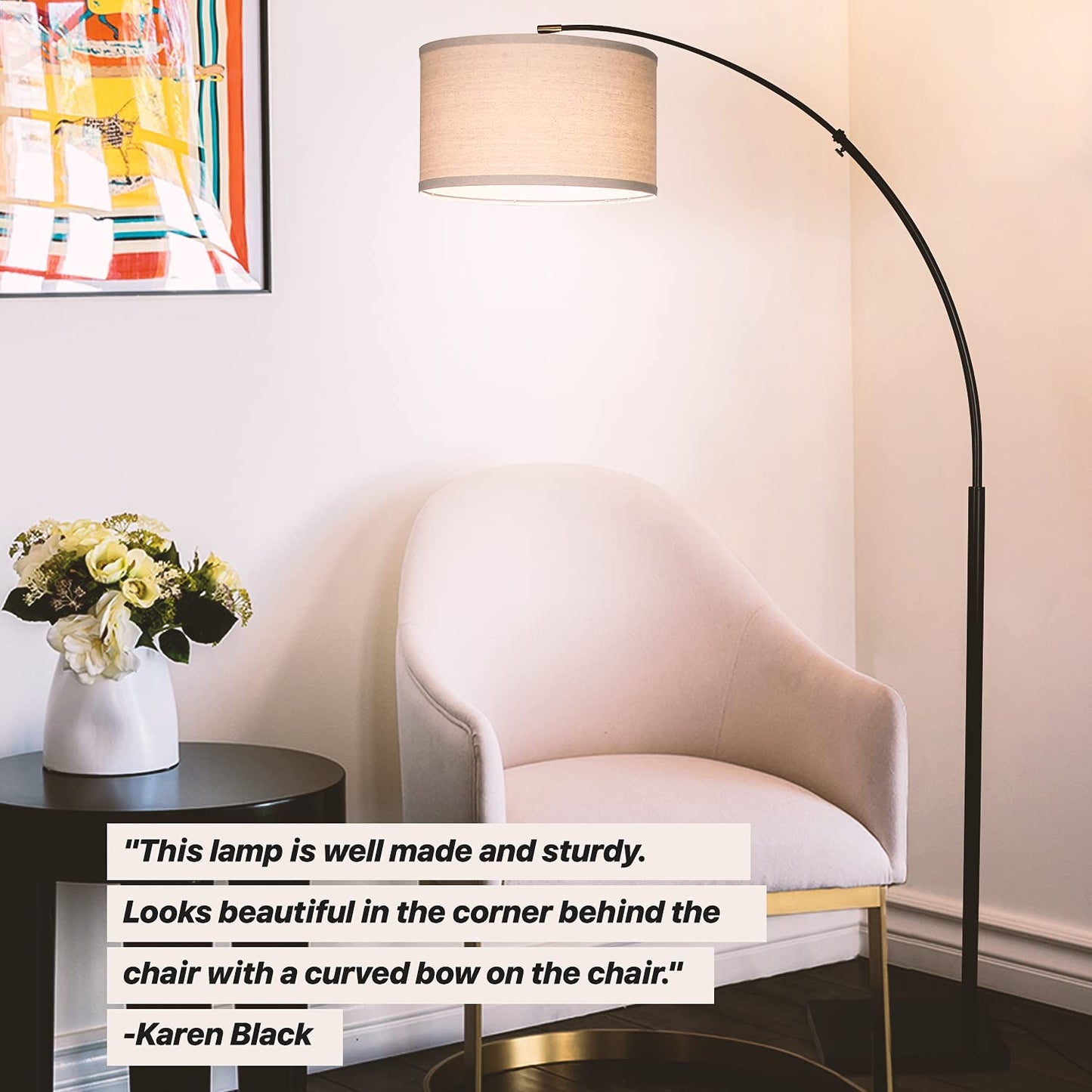 Brightech Logan Arc Floor Lamp, Bright Standing Lamp for Living Rooms, Offices & Bedrooms, Modern Living Room Décor, Tall Hanging Floor Lamp for Reading and More – Black