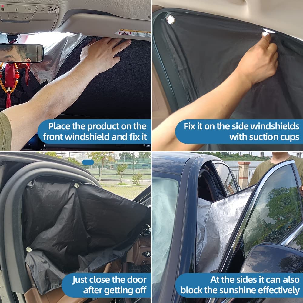 Windshield Sun Shade for Car Heat Shield Combination of The Front and Side Sunshades Durable 240T Sun Blocker for Car Protection Against UV Rays and Sun Heat