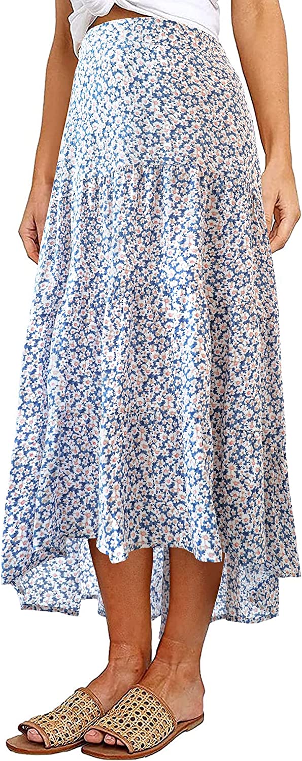 Women's Ditzy Floral Midi Boho Elastic High Waist Skirt
