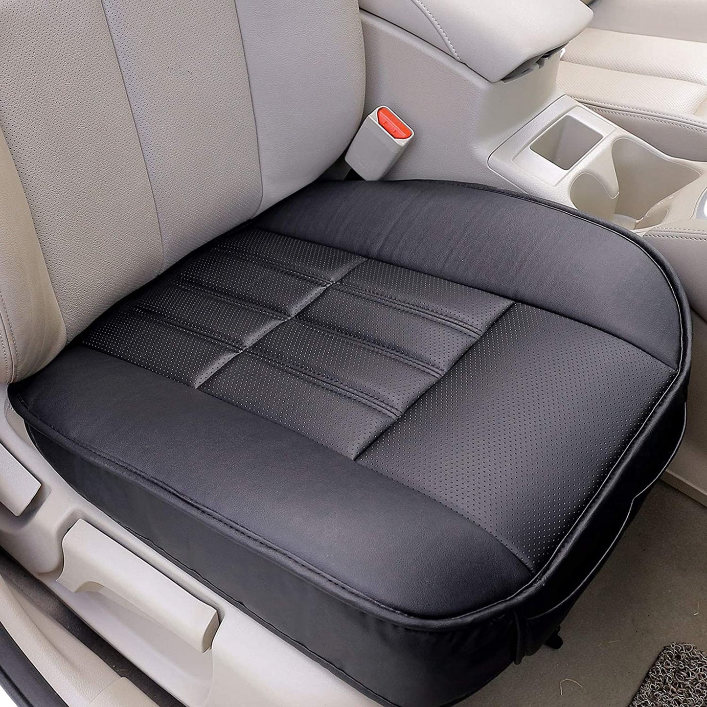 Leader Accessories 17pcs Black Faux Leather Car Seat Covers Full Set Front + Rear with Airbag Universal Fits for Trucks SUV Included Steering Wheel Cover / Seat Belt Covers