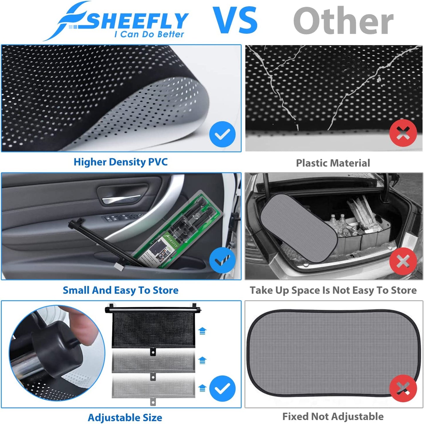 Car Window Shades,2 Pack Side Window Shade for Car,Breathable Foldable Retractable Mesh Car Sun Shade Protects Baby,Kids,Pets from Sun Glare and UV Rays(Black)