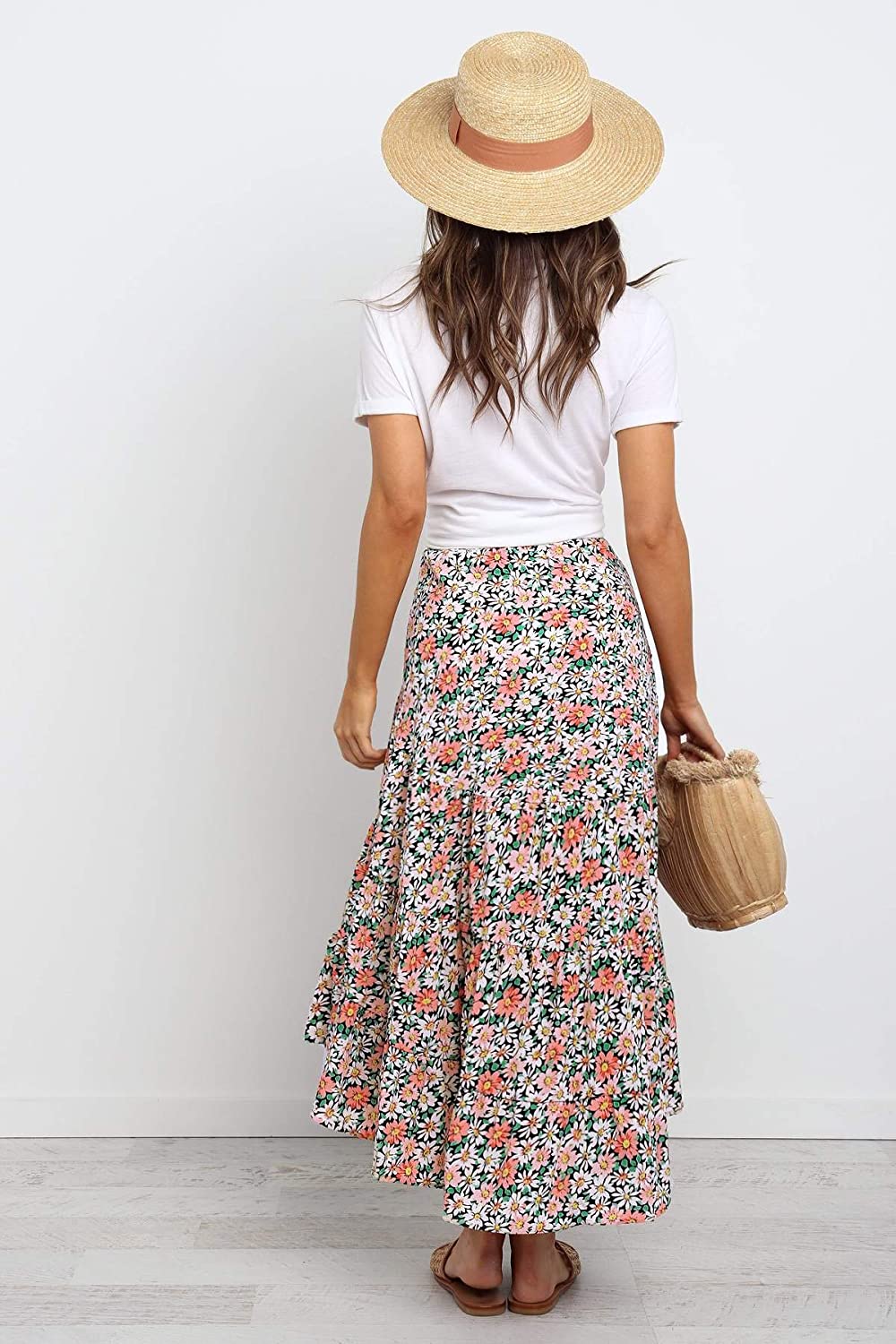 Women's Ditzy Floral Midi Boho Elastic High Waist Skirt