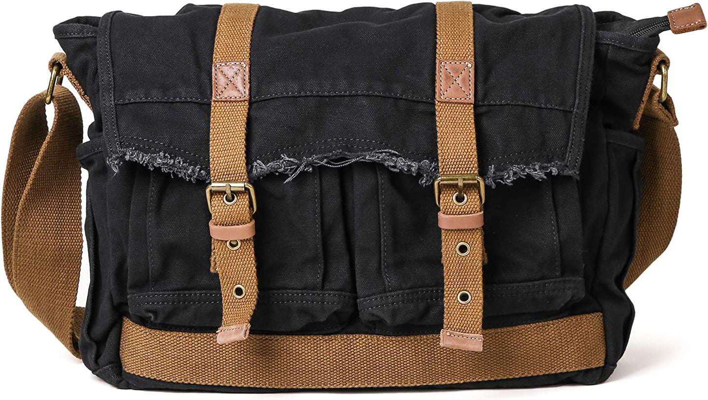 Gootium Canvas Messenger Bag - Vintage Shoulder Bag Frayed Style Boho Satchel