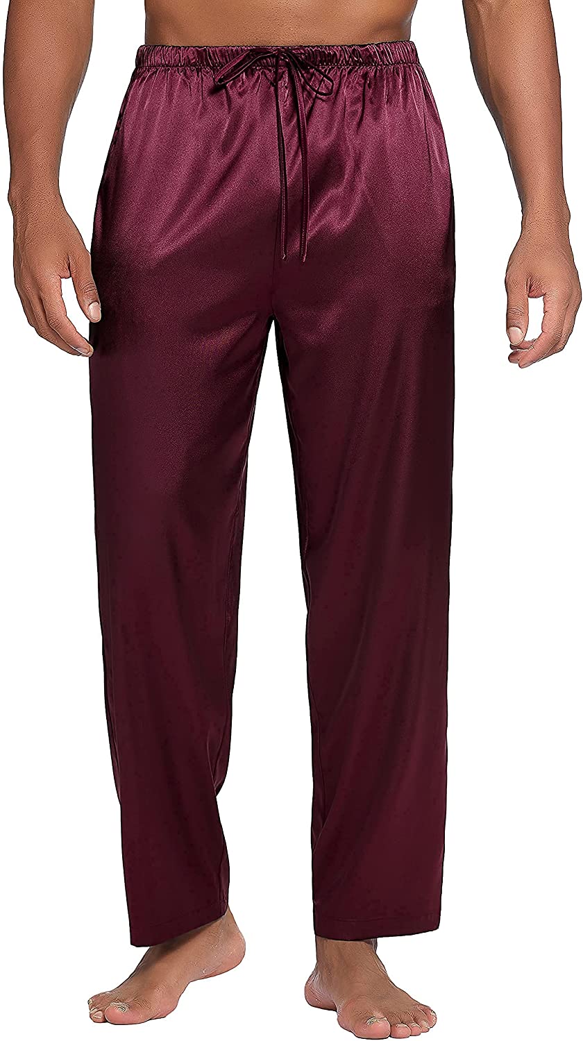 Men's Silk Satin Pajama Pants Soft Long Sleep Bottoms Pj Lounge Pant with Pockets (S-XXL)