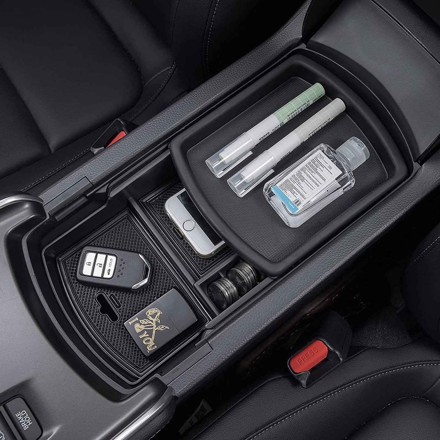 Center Console Organizer Compatible with Honda Accord 2018 2019 2020 2021 2022 ABS Plastic Material Armrest Box Insert Tray Pallet Accessories (NOT Fit for Manual Transmission Models) —Black