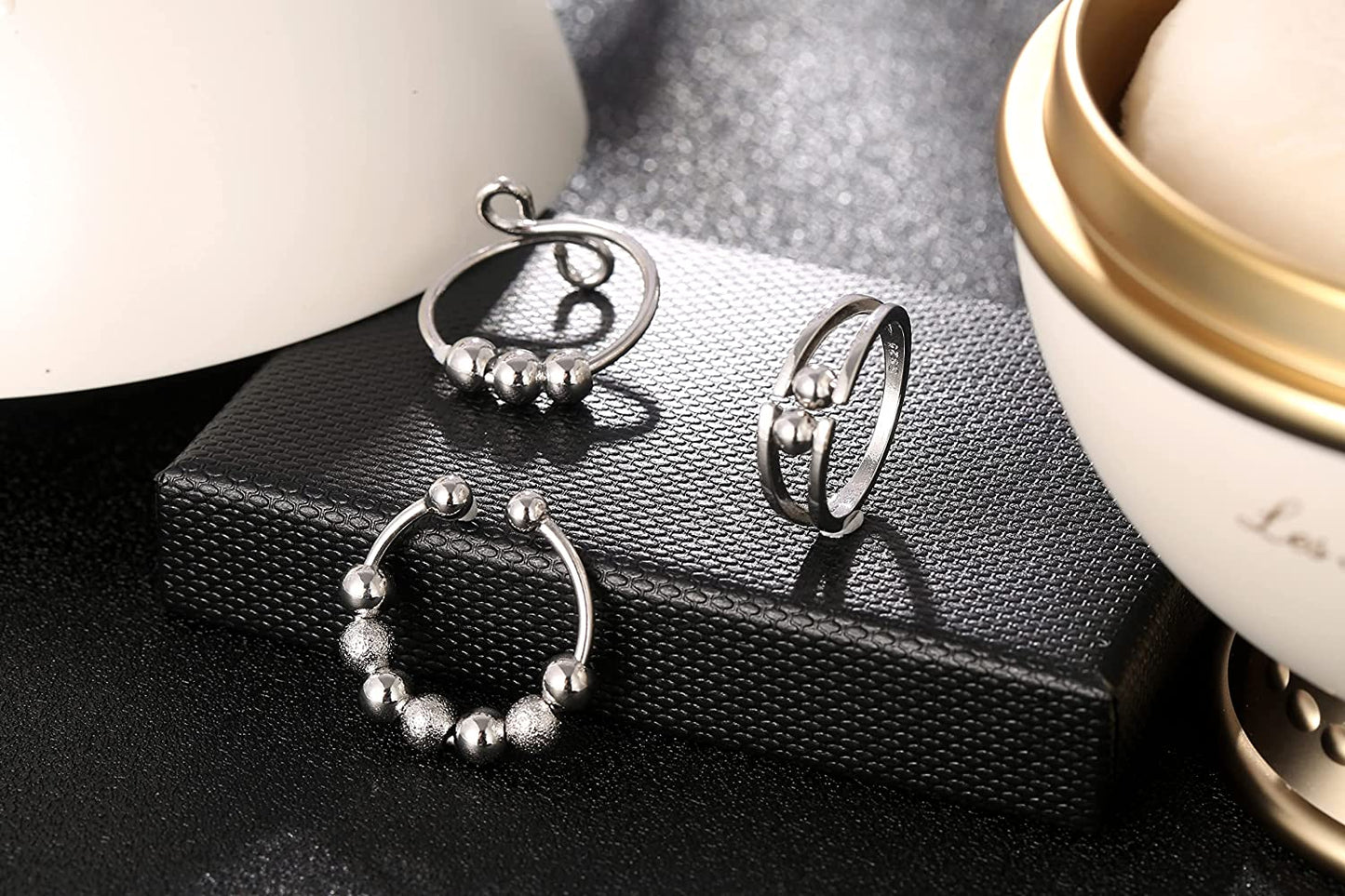 Adjustable Anxiety Ring for Women Fidget Rings for Anxiety Stress Relief for Teens with Cute Sunflower Bee Bead