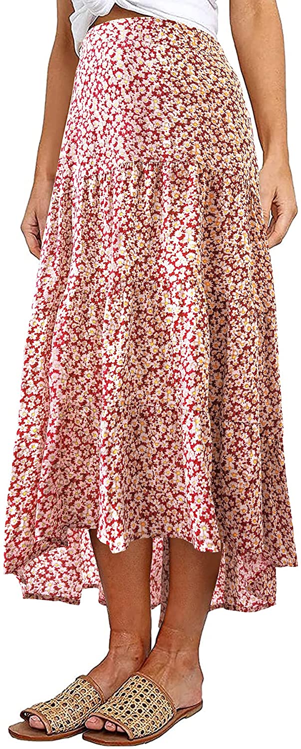Women's Ditzy Floral Midi Boho Elastic High Waist Skirt