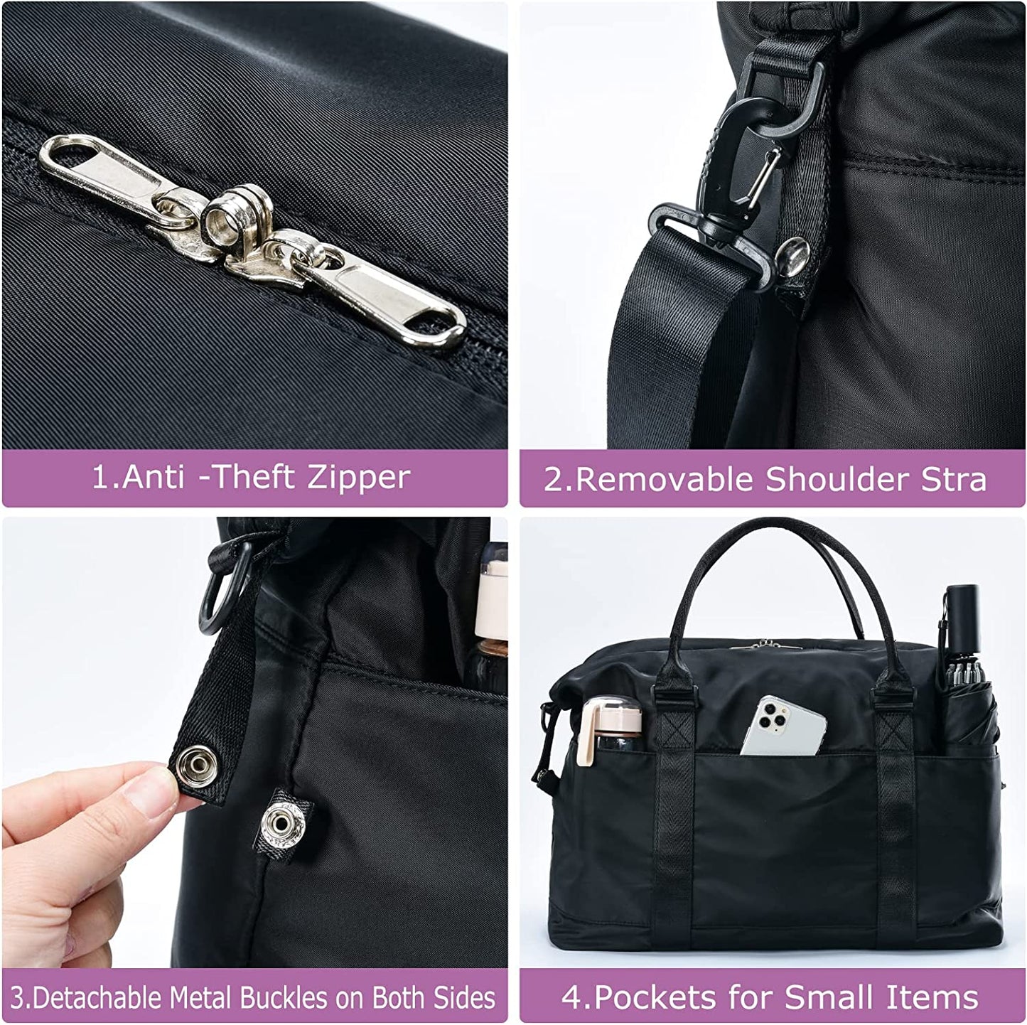 Women Travel Bags Carry On Weekender Bag,Gym Duffle Bag with Yoga Mat Buckle Black