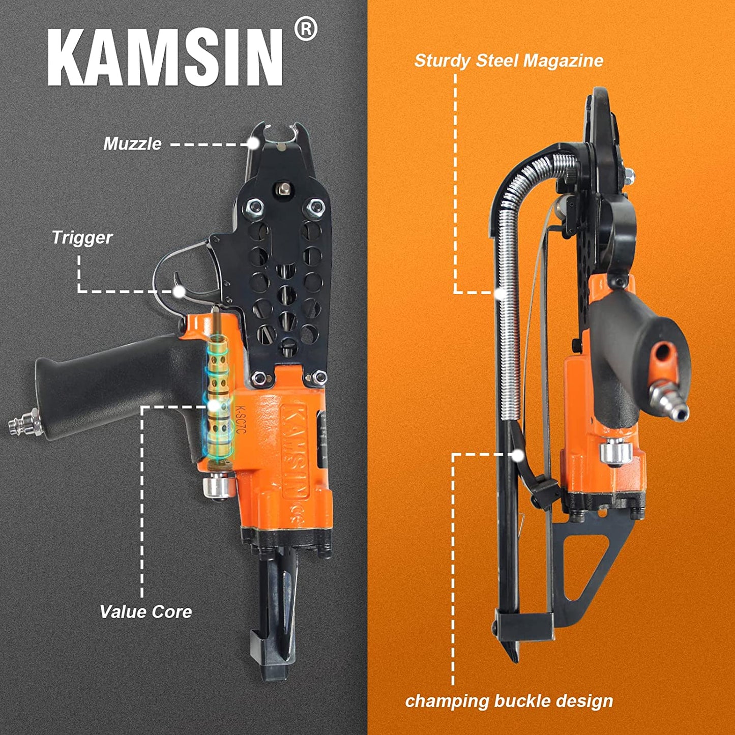 15 Gauge Pneumatic C Ring Staple Gun Kit with 1000 PCS Staples 3/4-Inch Crown 4.8mm Closure Diameter Hog Ring Stapler Air Power Hog Ring Plier Hog Ring Staple Gun C Ring Stapler