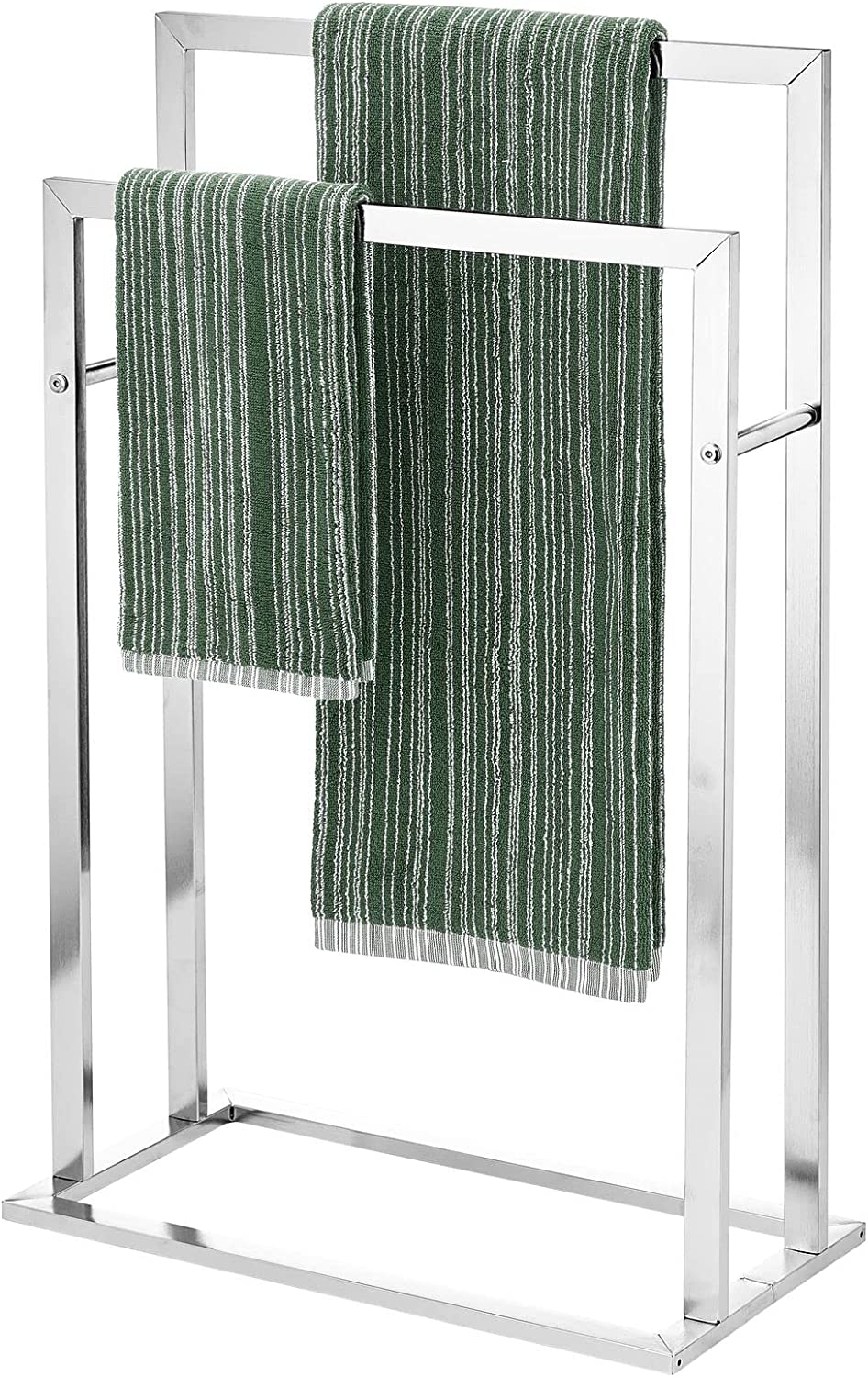 mDesign Metal Tall 2-Tier Free-Standing Towel Rack Holder for Bathroom Storage and Organization, Floor Stand Holds Bath, Hand Towels; Great for Guest, Half, Kids' Bathrooms - Chrome