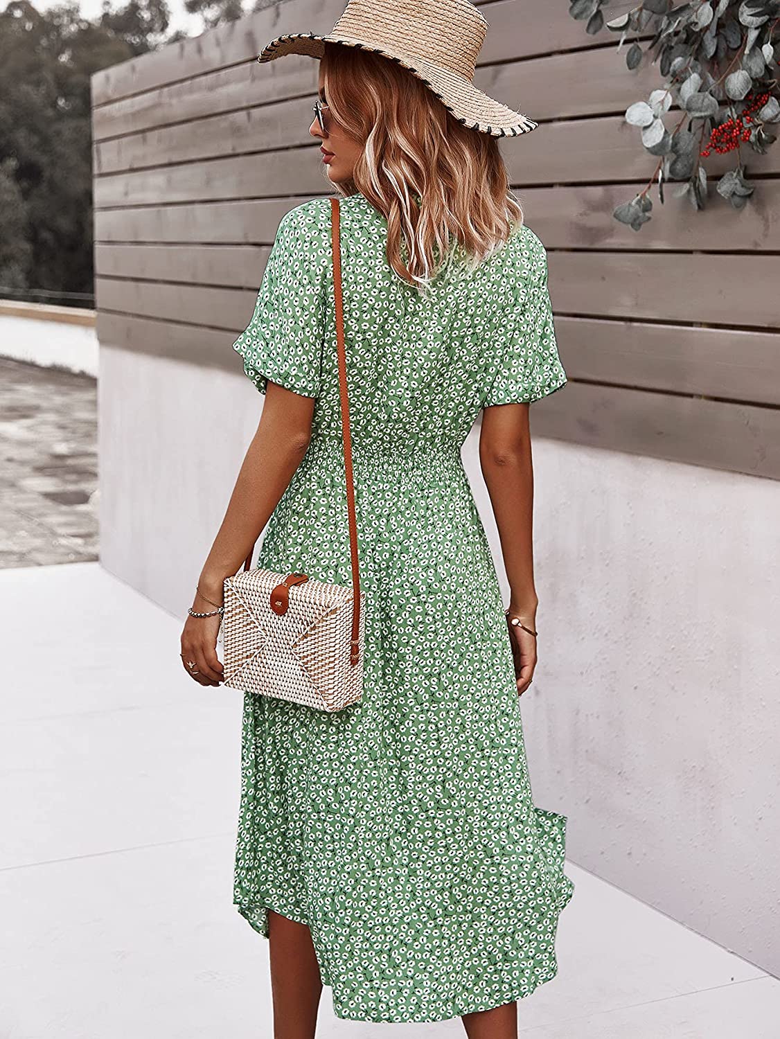 Womens Summer Dress Casual Ditsy Floral Tie Front Button Up Boho Midi Tshirt Dresses