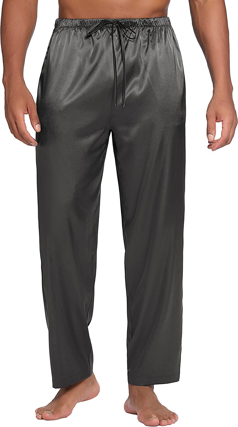 Men's Silk Satin Pajama Pants Soft Long Sleep Bottoms Pj Lounge Pant with Pockets (S-XXL)