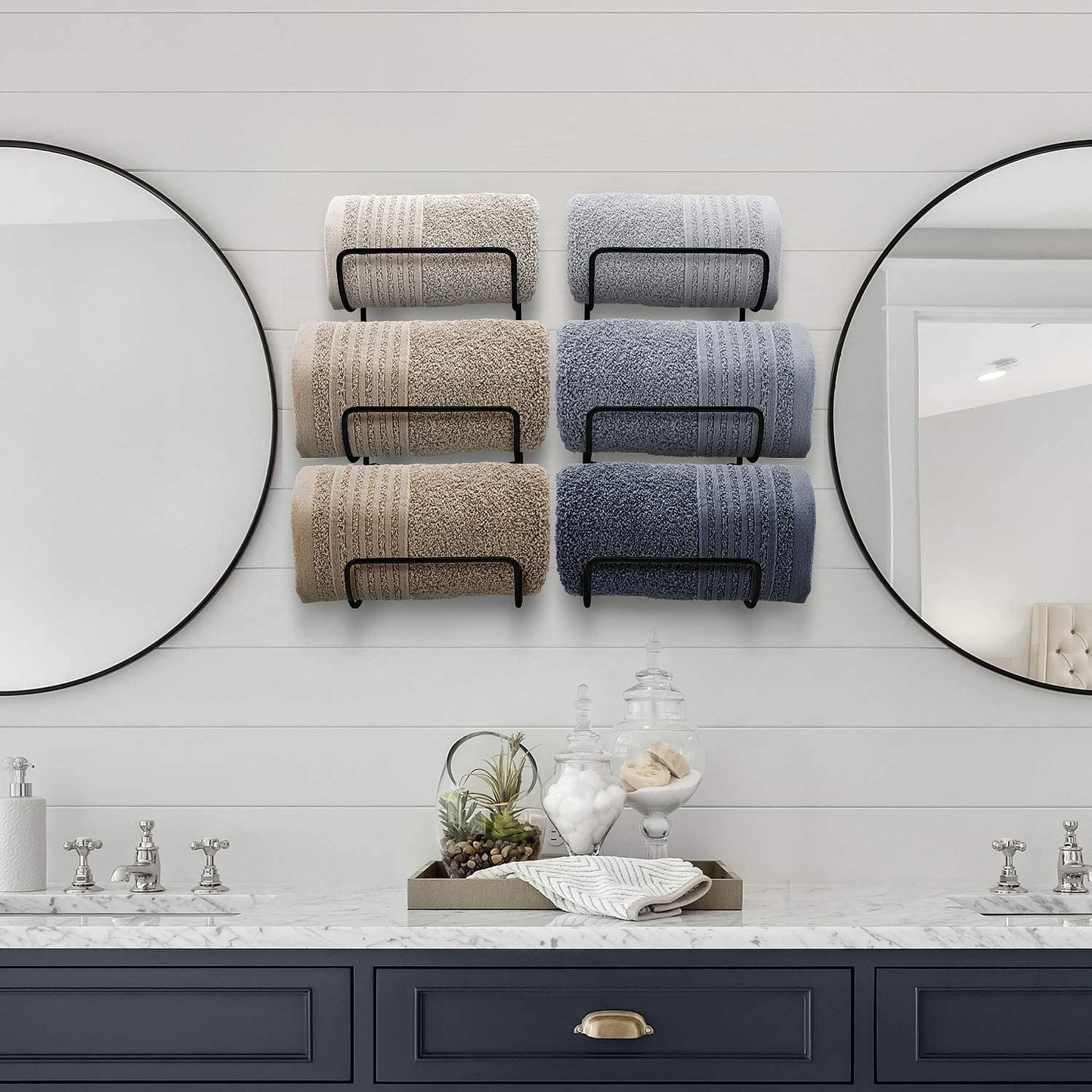 Sorbus Towel Rack Holder Set - Wall Mounted Storage Organizer for Towels, Washcloths, Hand Towels, Linens, Ideal for Bathroom, Spa, Salon, Modern Design, Set of 2 (Black)