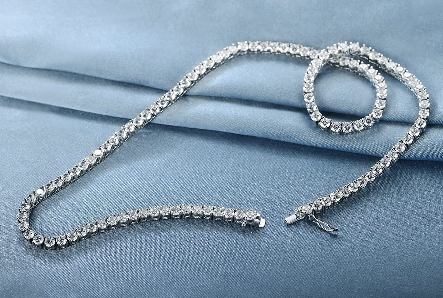 18K White Gold Plated 4.0mm Round Cubic Zirconia Classic Tennis Necklace 16/18/20/22/24 Inch