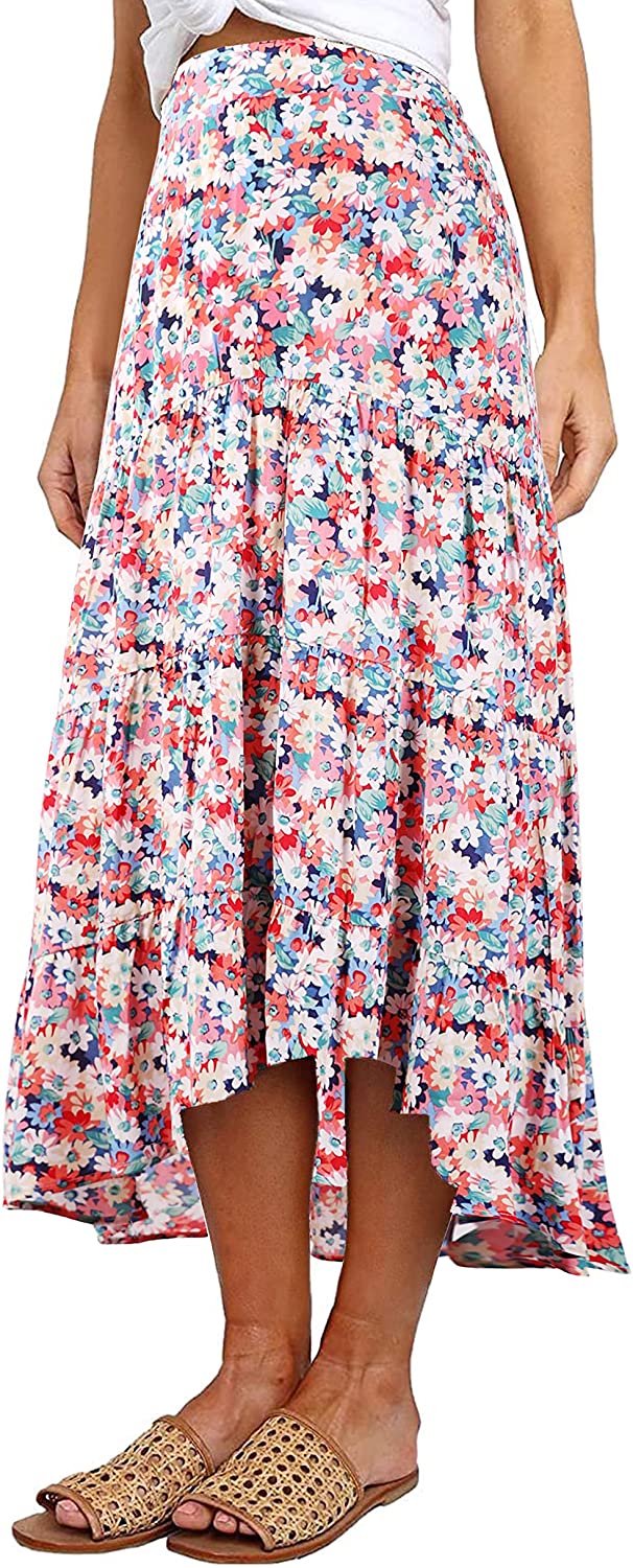 Women's Ditzy Floral Midi Boho Elastic High Waist Skirt