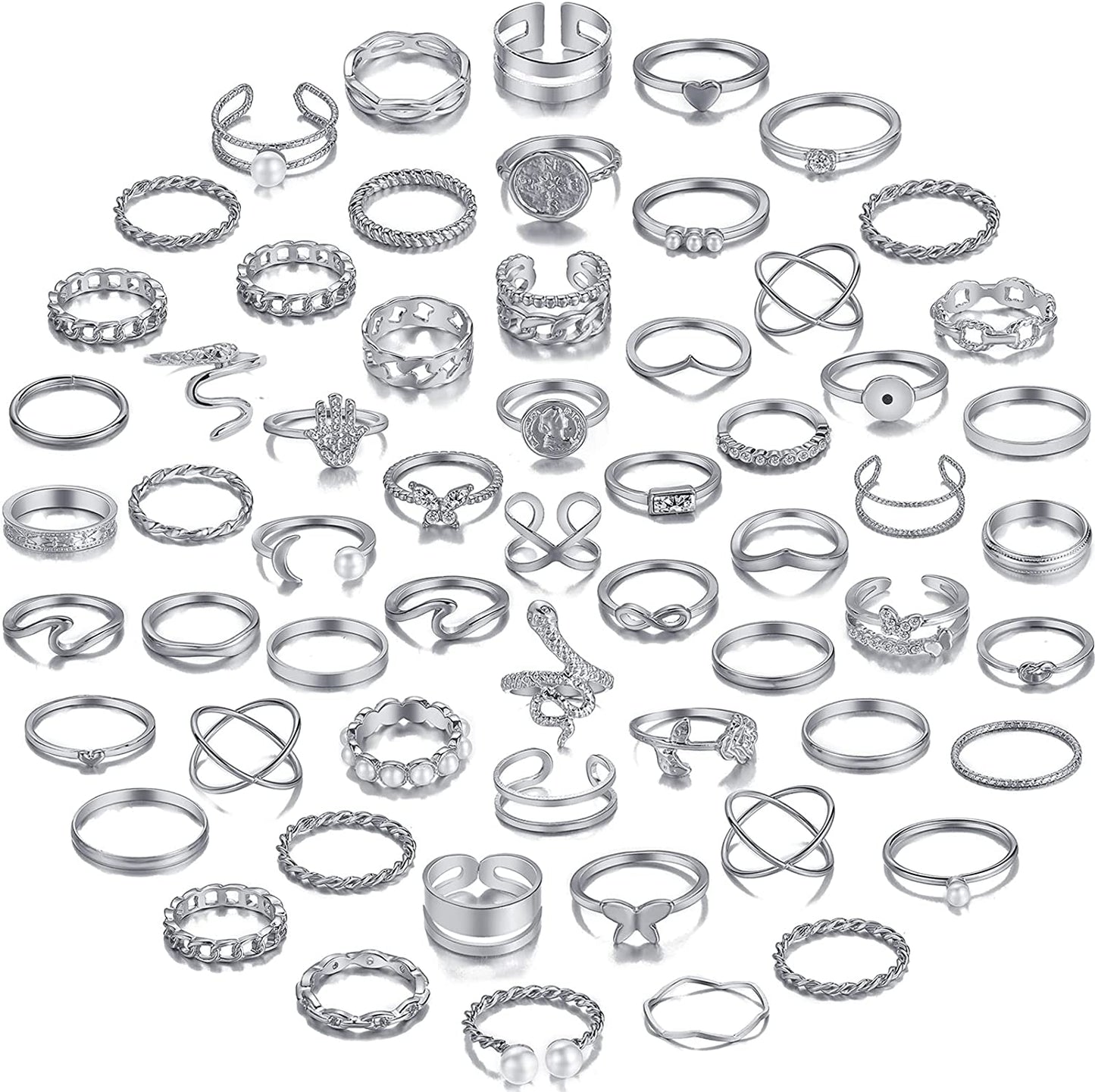 68 Pcs Gold Knuckle Rings Set for Women Girls, Stackable Rings Boho Joint Finger Midi Rings Silver Hollow Carved Crystal Stacking Rings Pack for Gift