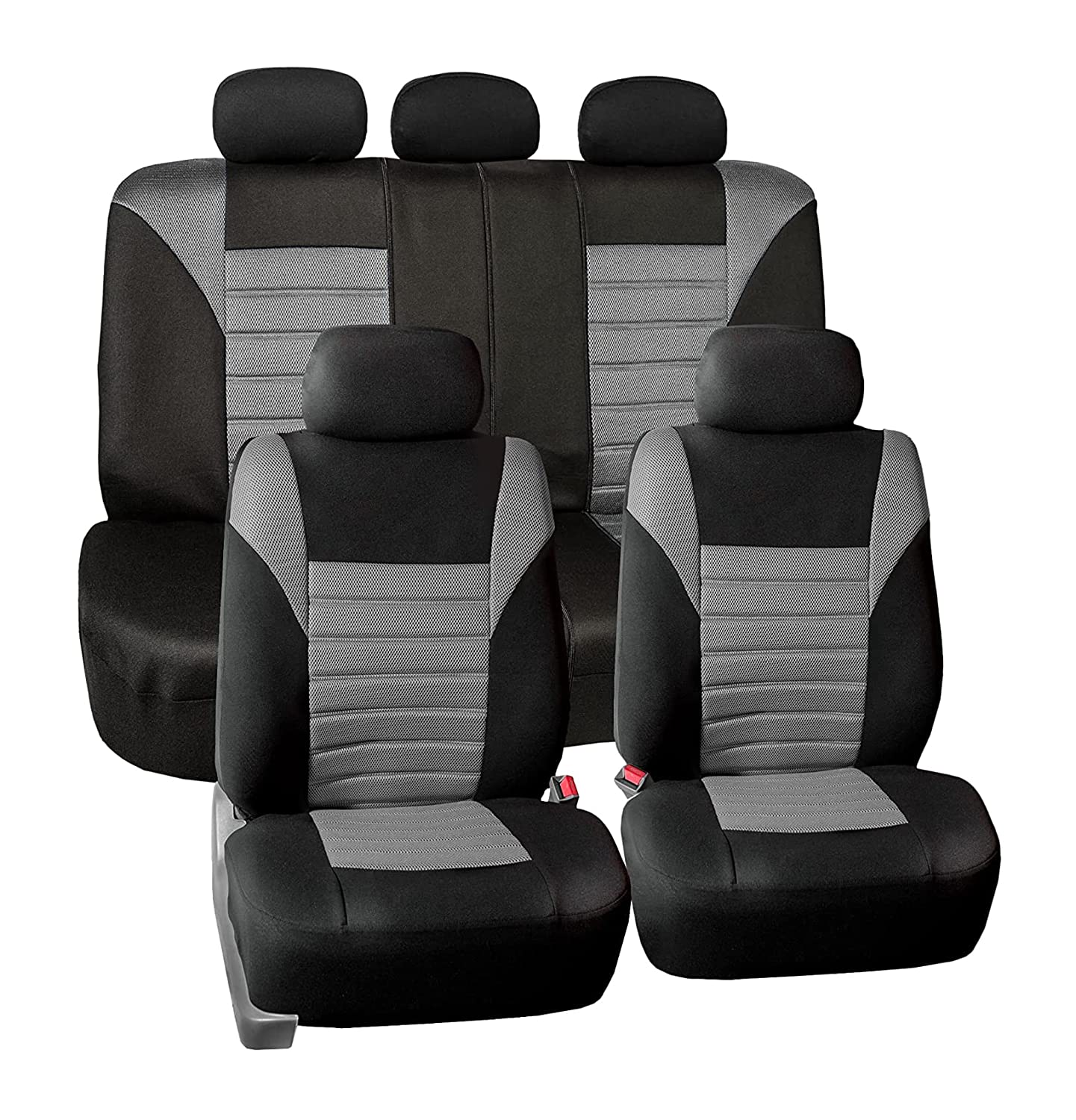Automotive Seat Covers Beige Universal Fit Full Set Premium 3D Air Mesh Design fits Most Cars, SUVs, and Trucks (Airbag and Rear Split Bench Compatible) FH Group FB068BEIGE115