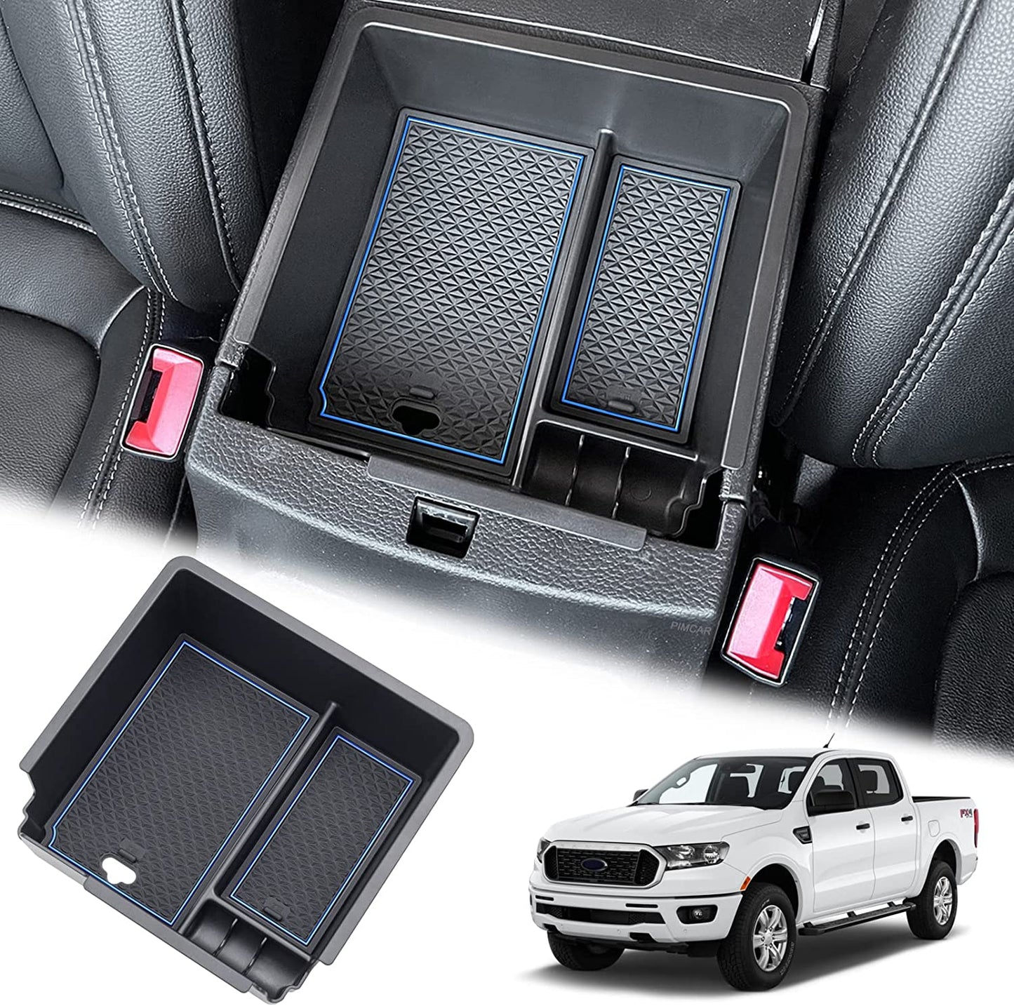 Compatible with 2019 2020 2021 2022 Ford Ranger Center Console Organizer ABS Plastic Material Armrest Box Insert Tray Accessories-Black