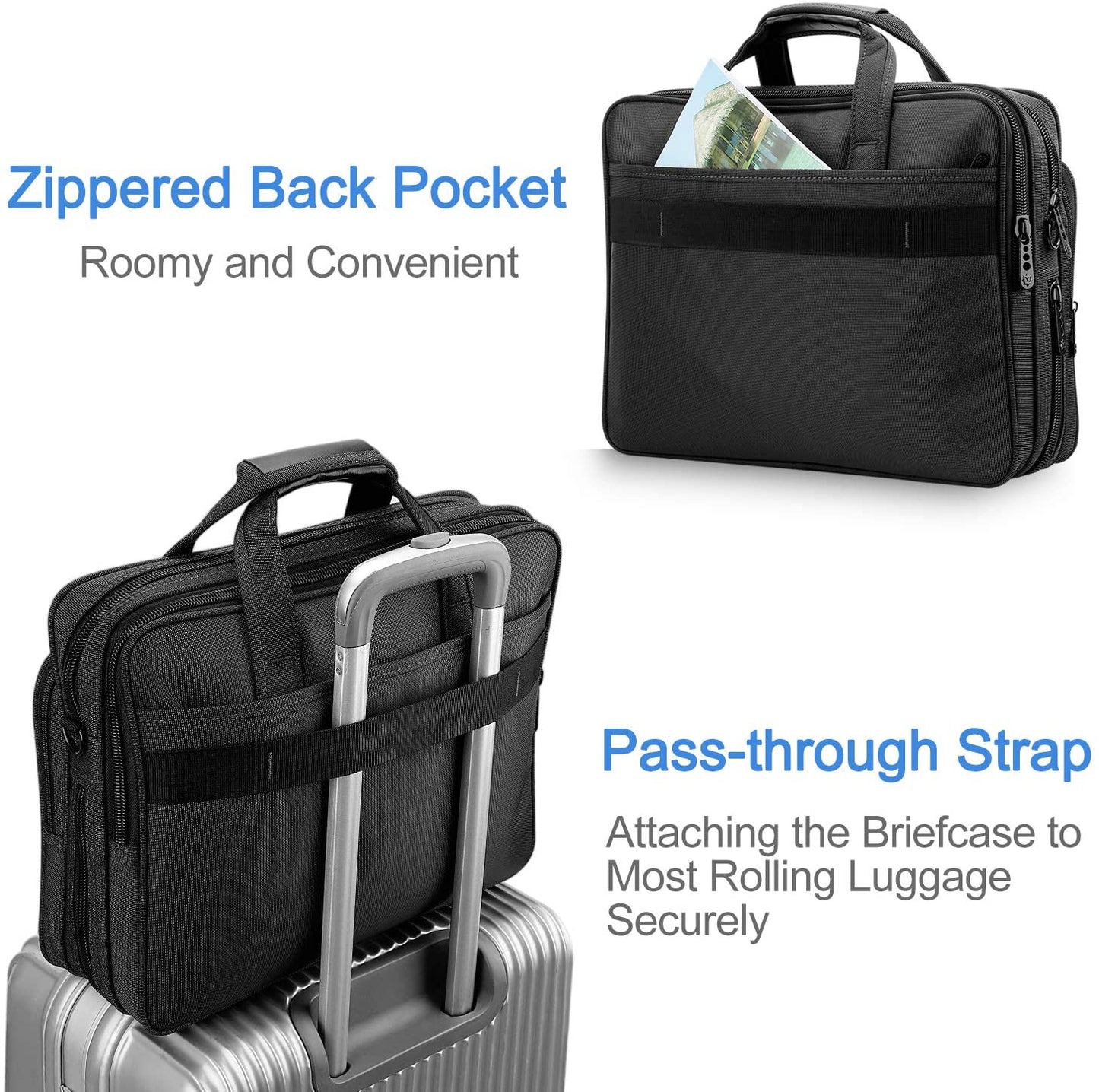 Laptop Bag 15.6 inch, Mens Laptop Briefcase, Expandable Carry on Computer Case, Business Office Attache, Zokaliy Lightweight Water Resistant Shoulder Messenger Bag for MacBook Acer HP Dell, Black