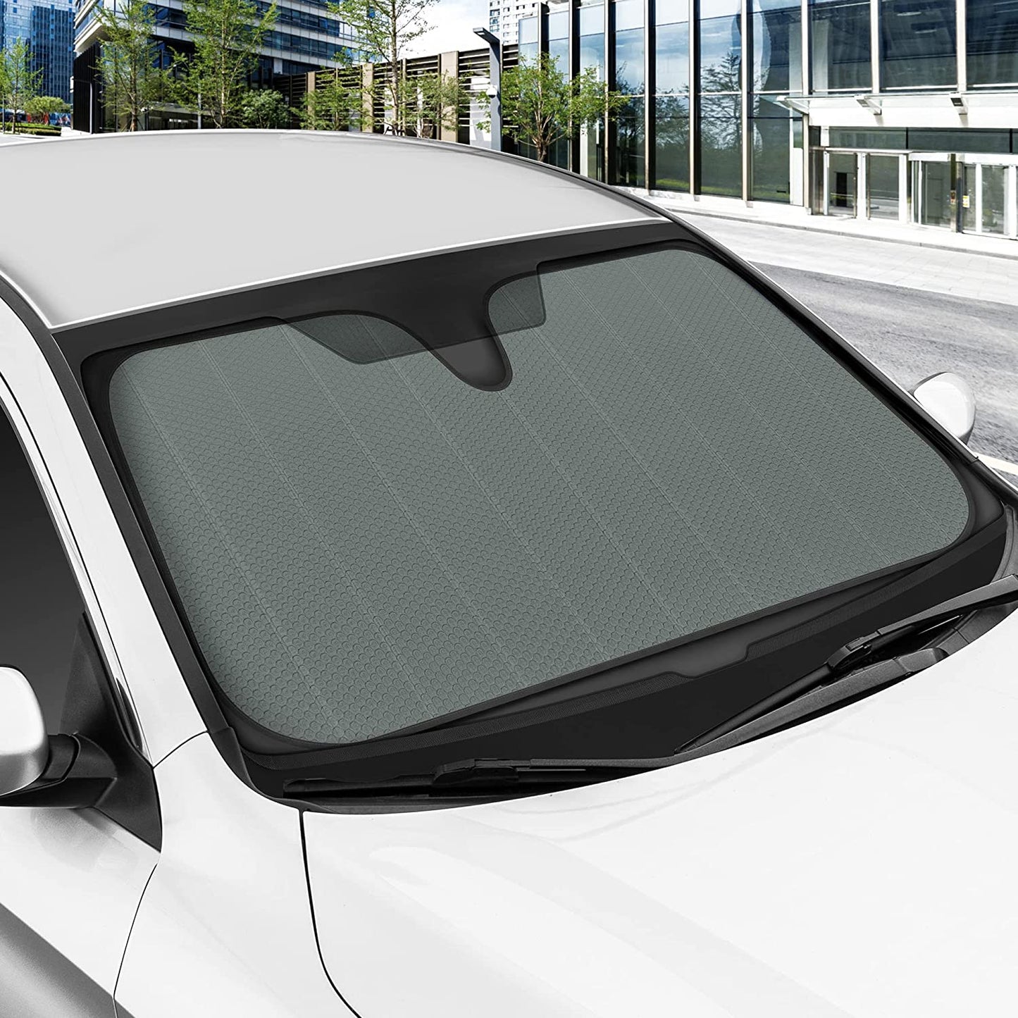 Front Windshield Sun Shade - Jumbo Accordion Folding Auto Sunshade for Car Truck SUV - Blocks UV Rays Sun Visor Protector - Keeps Your Vehicle Cool - 66 x 27 Inch