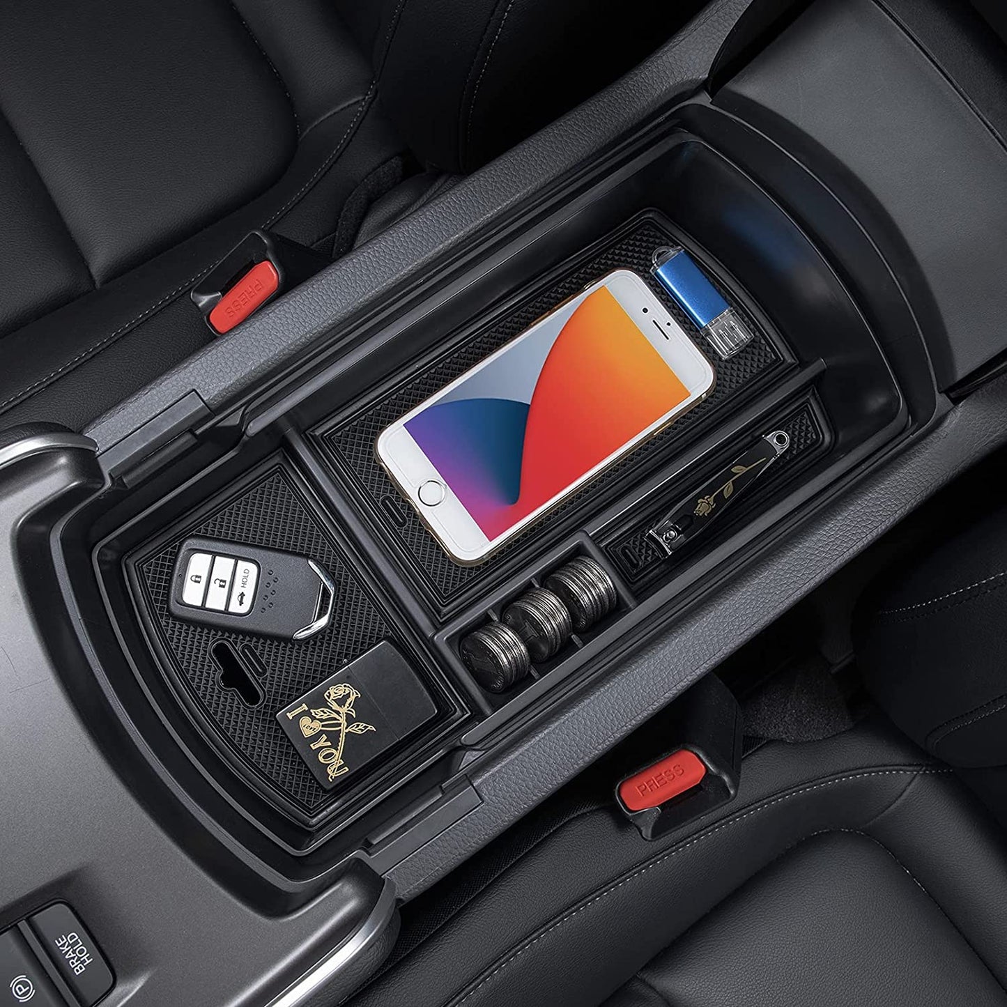 Center Console Organizer Compatible with Honda Accord 2018 2019 2020 2021 2022 ABS Plastic Material Armrest Box Insert Tray Pallet Accessories (NOT Fit for Manual Transmission Models) —Black