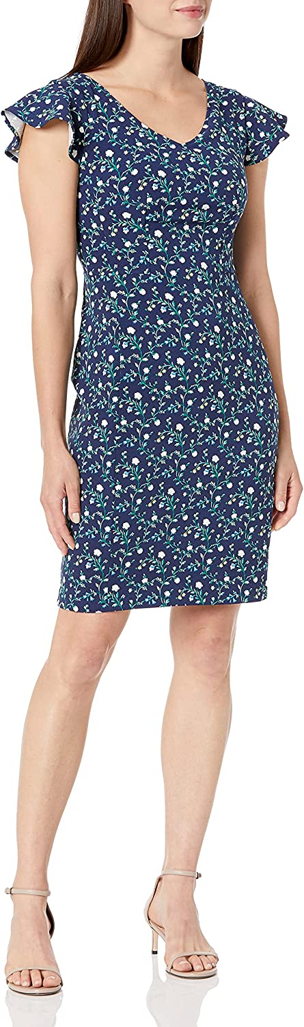 Women's Flutter Sleeve Double V Neck Sheath Dress