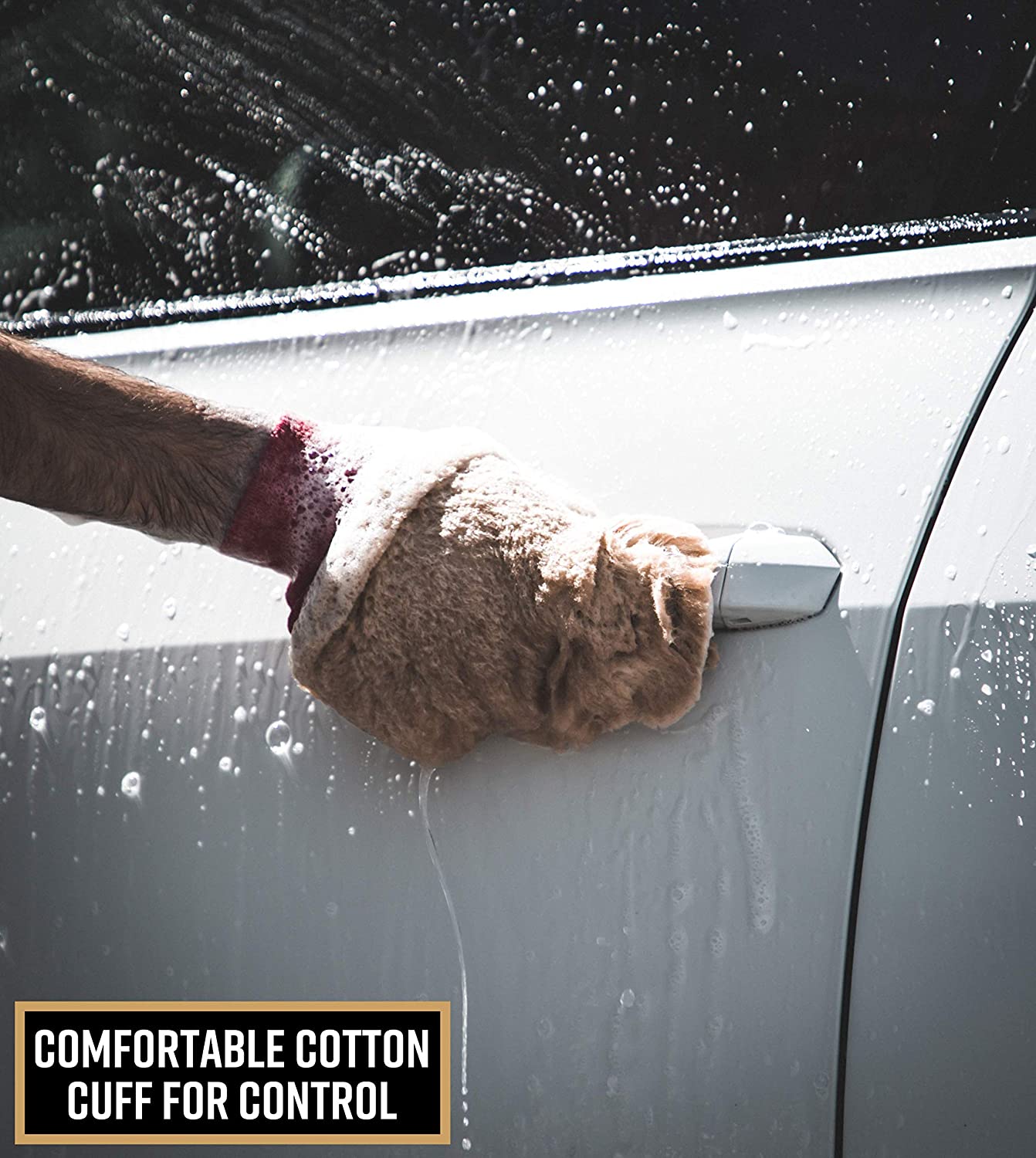 Wool Car Wash Mitt - Premium, Ultra Soft Wash Pad Gently Scrubs Your Vehicle Without Worry of Scratches or Swirls - Double Sided Cotton Cuff Detailing Tool For Your Car, Boat, RV, etc.