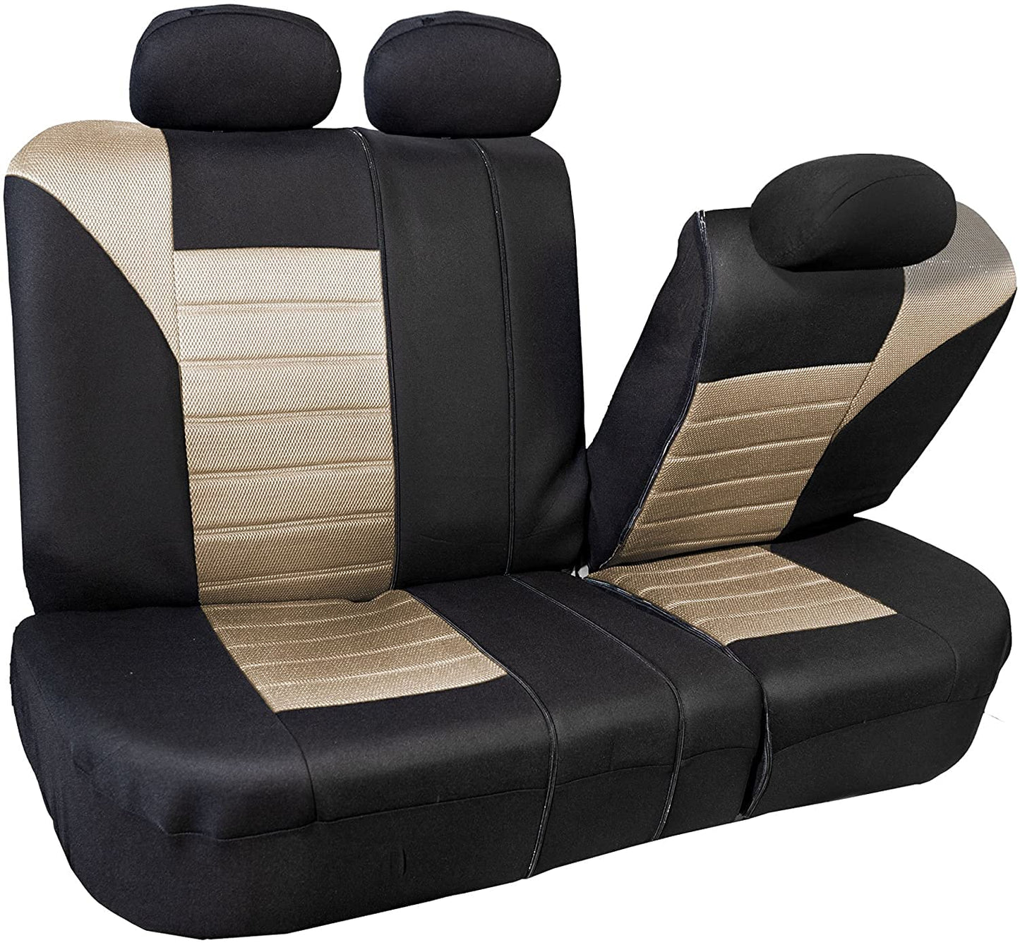 Automotive Seat Covers Beige Universal Fit Full Set Premium 3D Air Mesh Design fits Most Cars, SUVs, and Trucks (Airbag and Rear Split Bench Compatible) FH Group FB068BEIGE115