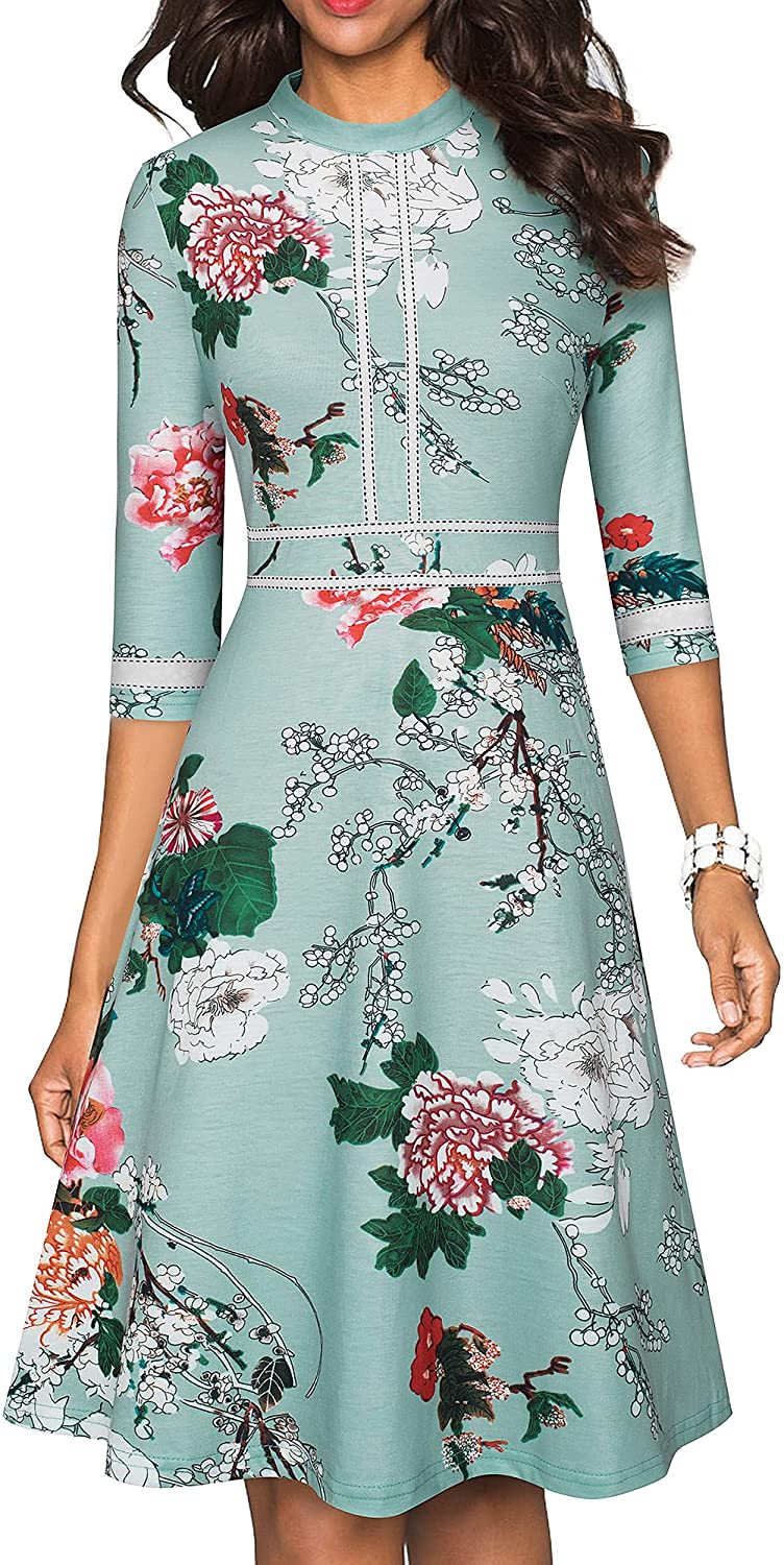 Women's Chic Crew Neck 3/4 Sleeve Party Homecoming Aline Dress A135