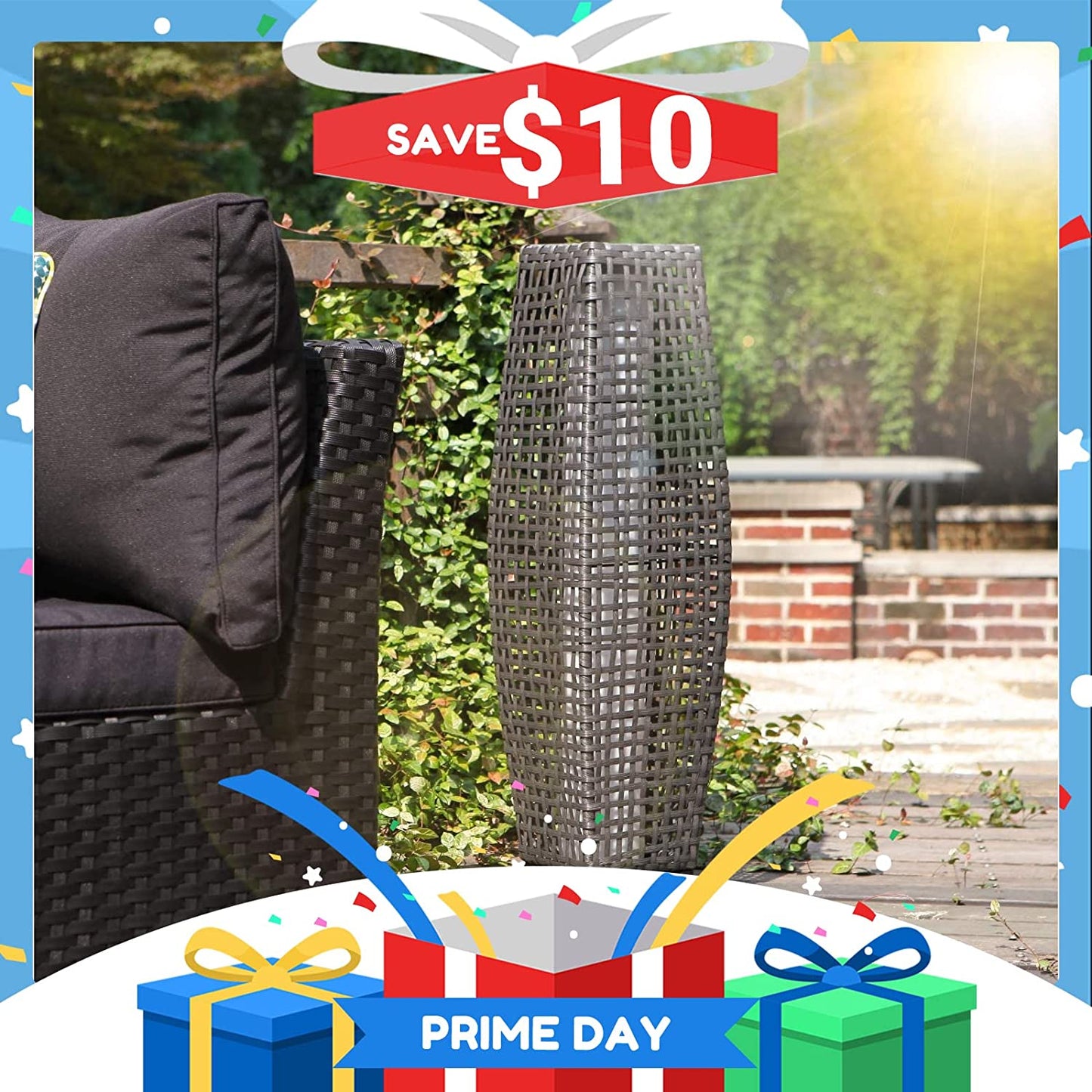 Grand patio Outdoor Solar-Powered Woven Resin Wicker Floor Lamp for Deck, Garden, Lawn, Driveway, Pool, Porch