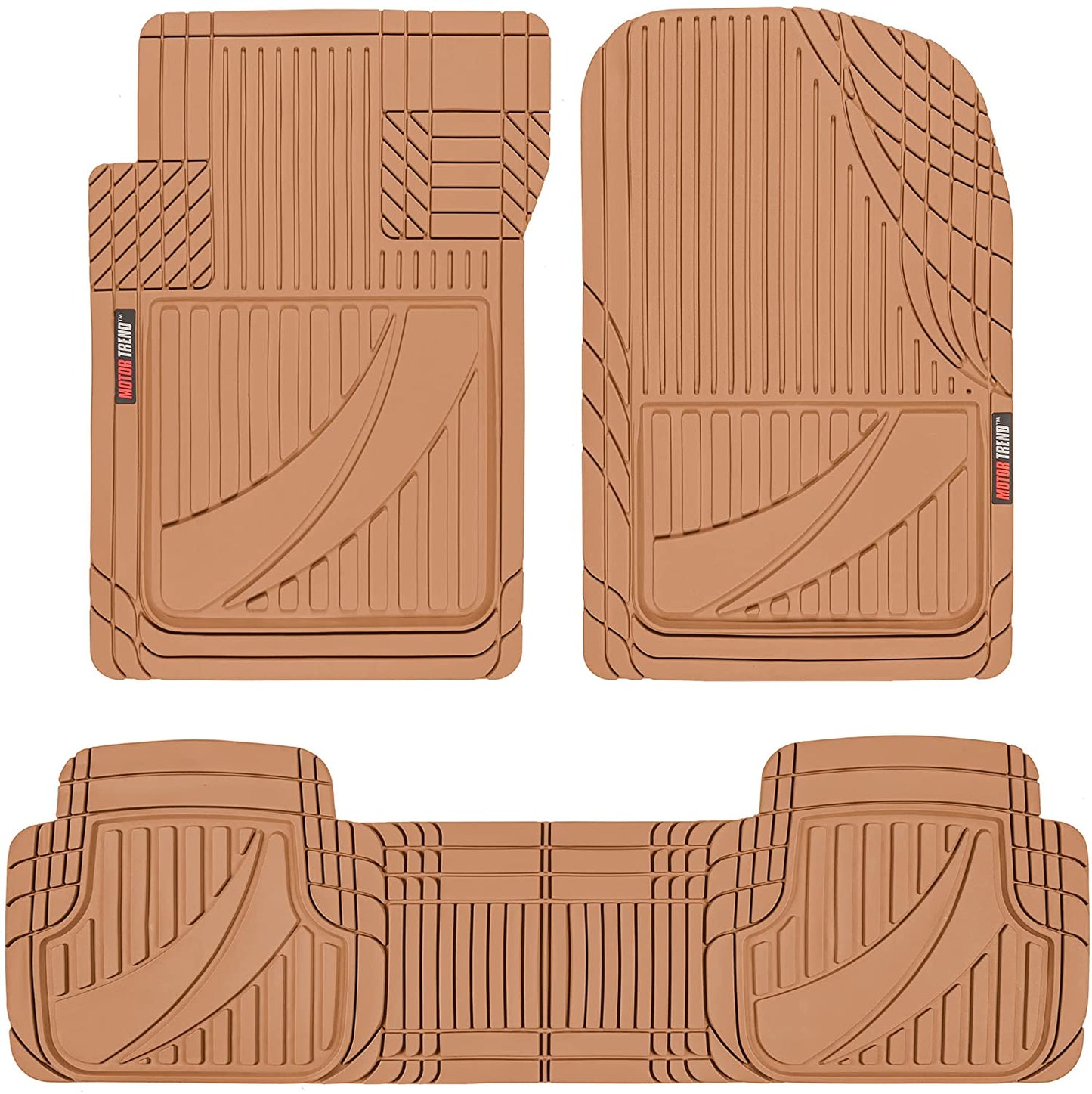 FlexTough Advanced Black Rubber Car Floor Mats - 3 Piece Front & Rear Trim to Fit Floor Mats for Cars Truck SUV, All Weather Automotive Liners with Traction Grips and Multiple Trim Lines