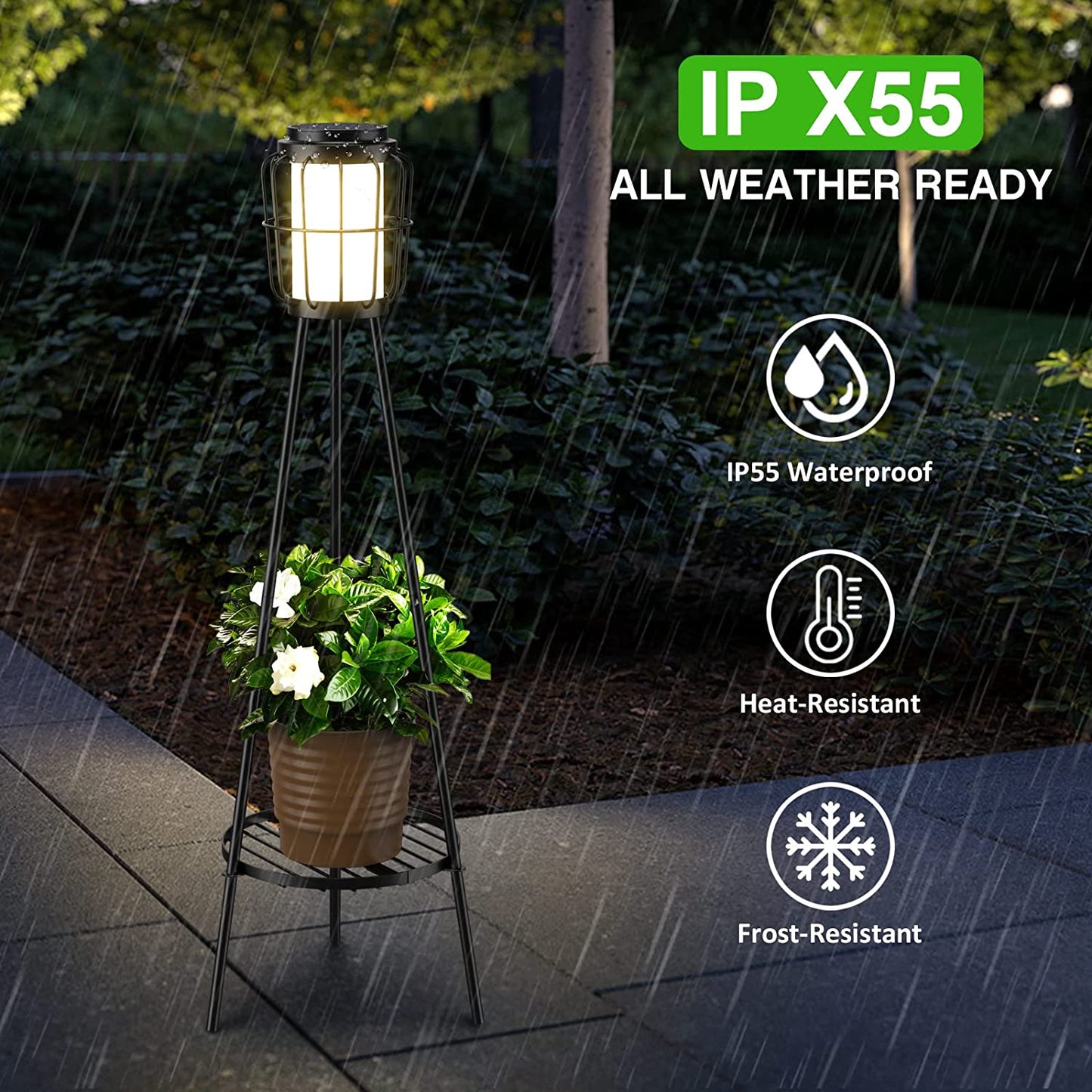 Solar Outdoor Floor Lamp Waterproof (2pcs), Metal Solar Lights Outdoor with Plant Stand, Outdoor Lamp for Deck Patio Yard Garden Decor
