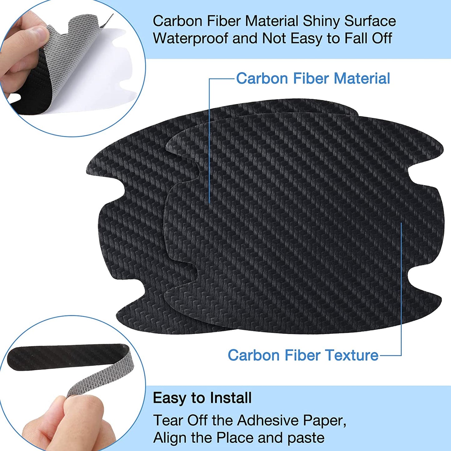 16 Pieces Car Door Handle Scratch Protector Carbon Fiber Car Door Handle Sticker Cover Scratches Protective Films Car Door Handle Cup Protector Films