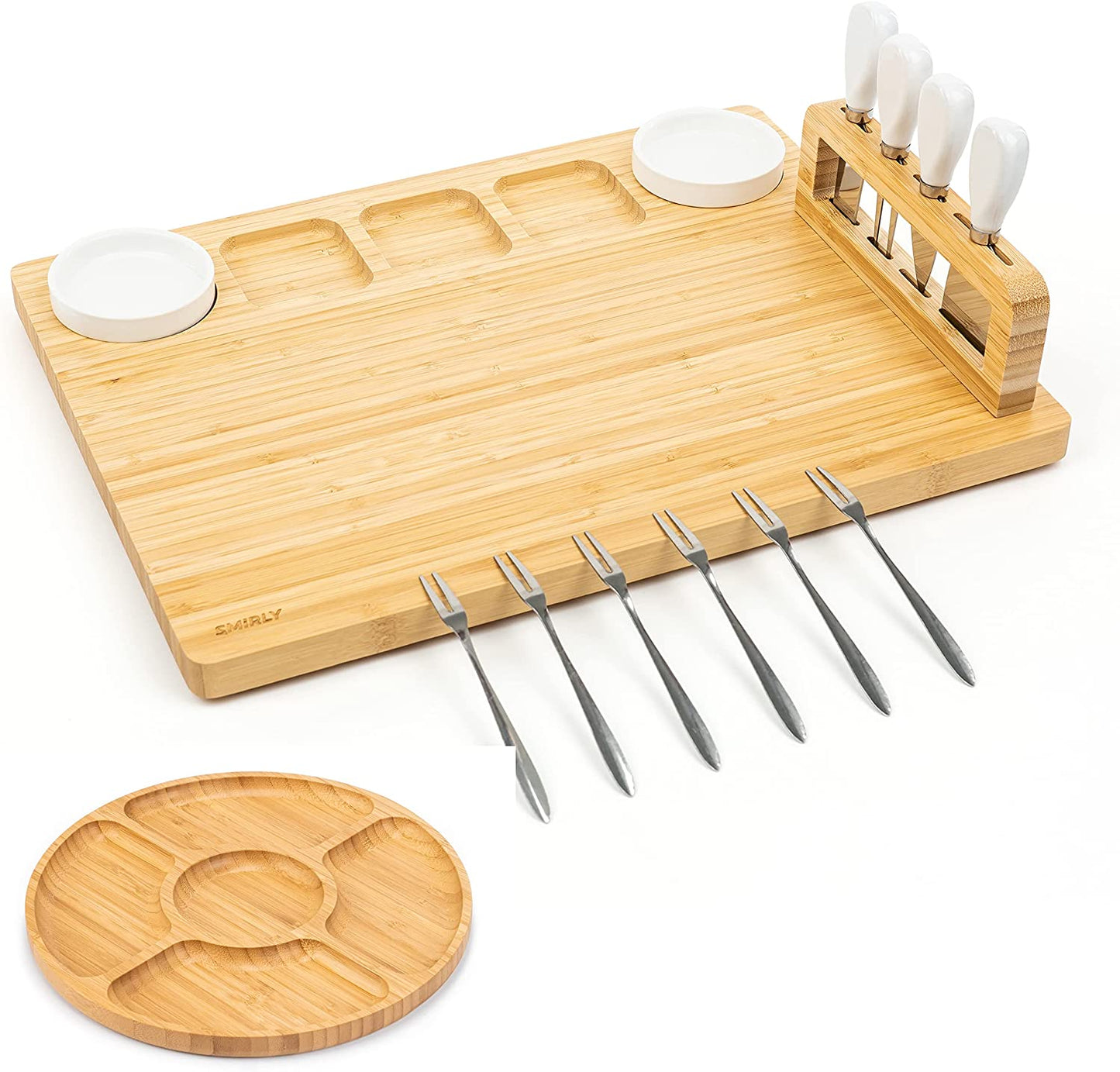Bamboo Cheese Board and Knife Set: Large Charcuterie Boards Set, Cheese Tray Platter - Unique House Warming Gifts New Home, Anniversary Wedding Gifts for Couple, Bridal Shower Gift for Women