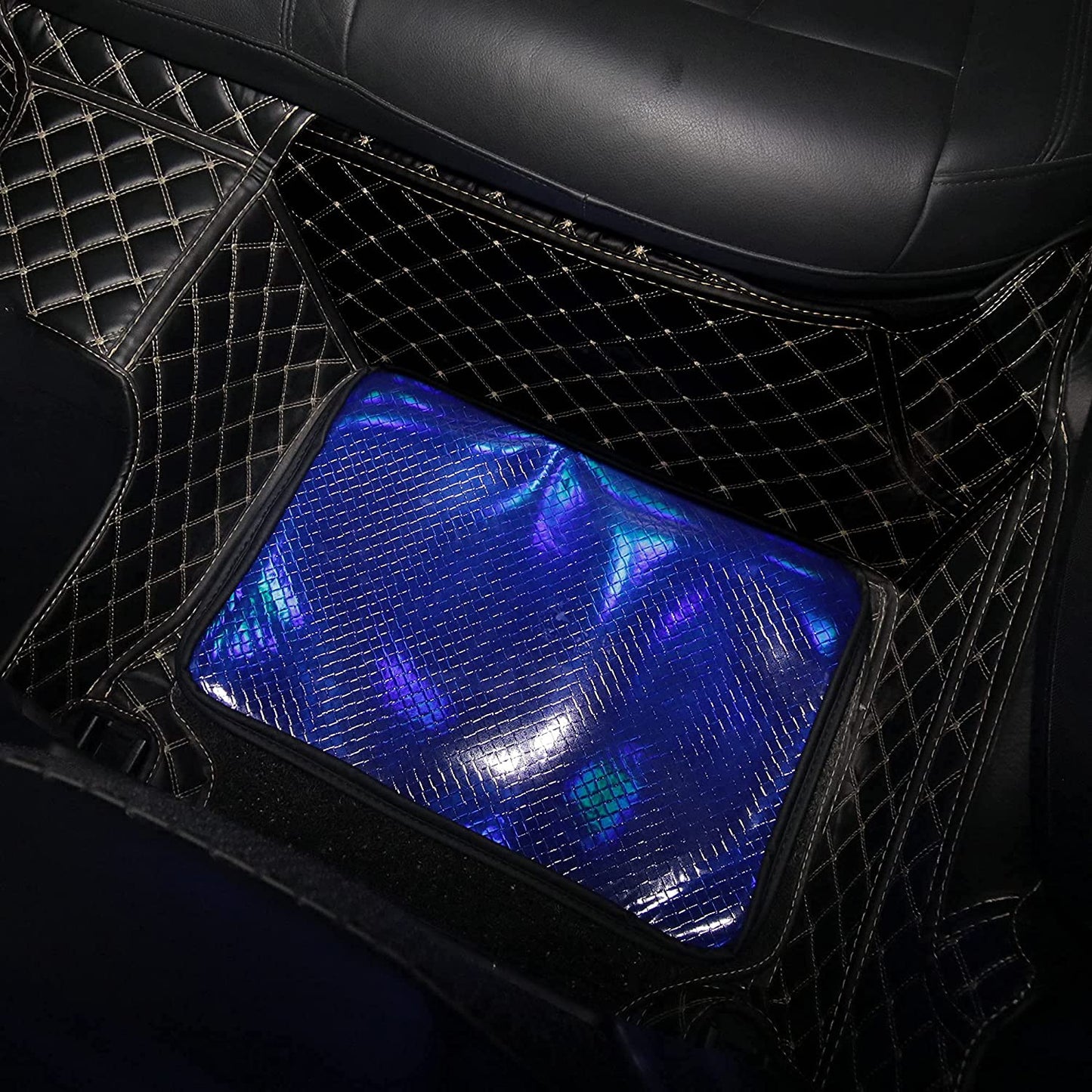 Leather Waterproof&Anti Slip Car Floor Mats for Men&Women,All Weather Universal Automotive Carpet with Hologram Laser Design (Blue)