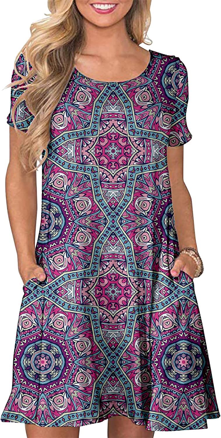Women's Summer T Shirt Dresses Casual Beach Short Sleeve Swing Pockets Dresses