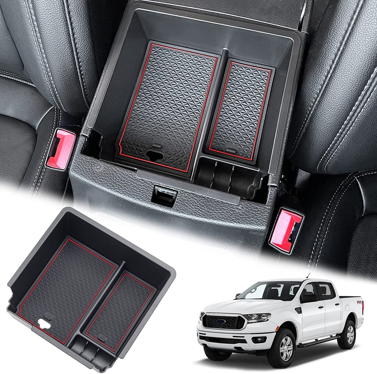 Compatible with 2019 2020 2021 2022 Ford Ranger Center Console Organizer ABS Plastic Material Armrest Box Insert Tray Accessories-Black