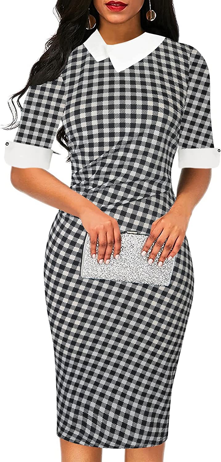 Women's Retro Bodycon Knee-Length Formal Office Dresses Work Pencil Dress OX276