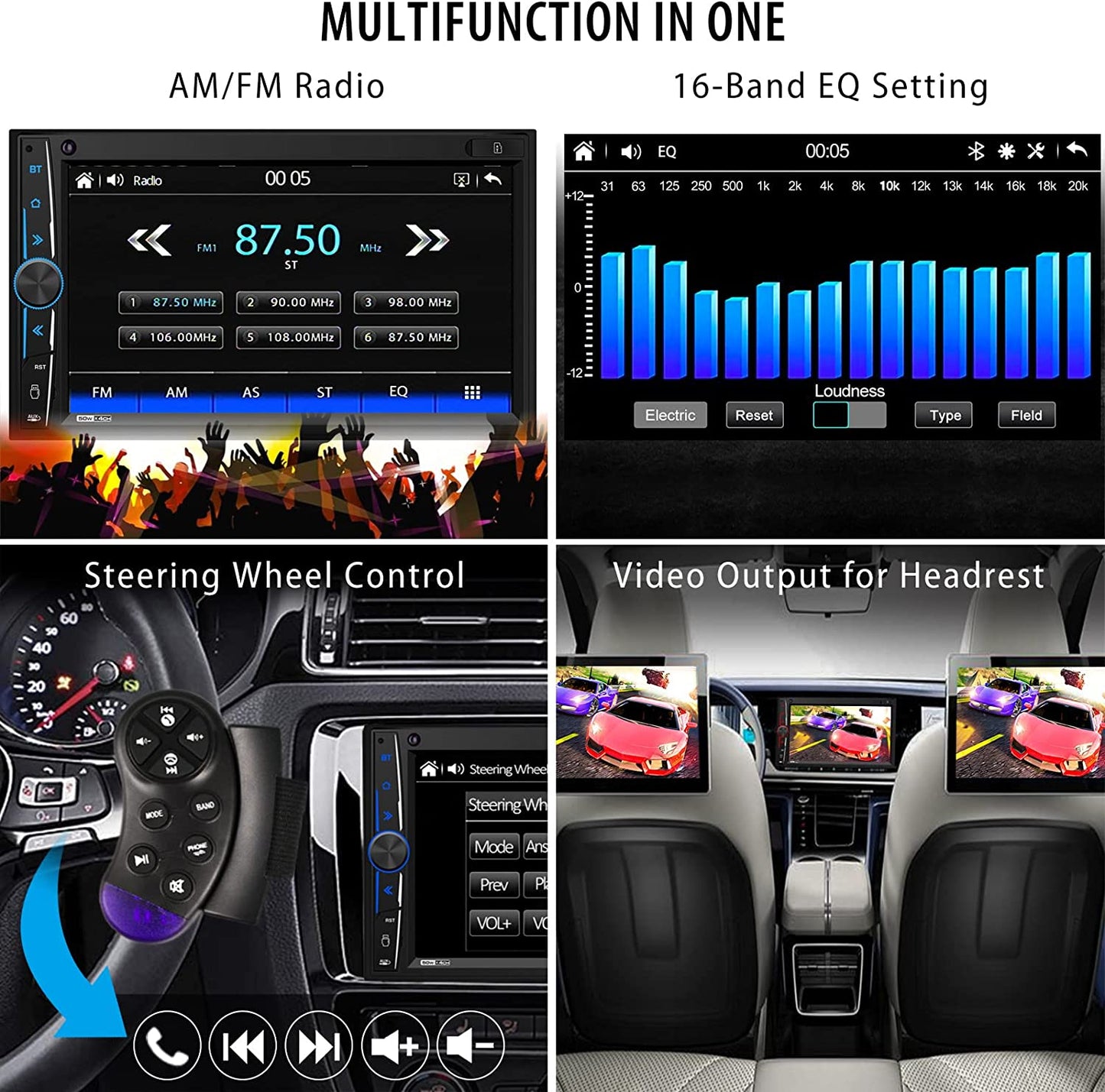 Carplay Android Auto: Double Din Car Radio 7 Inch HD Capacitive Touchscreen – Bluetooth Car Audio Receiver – LCD Display | Mirrorlink | Backup Camera | USB SD A/V Input | AM FM Radio