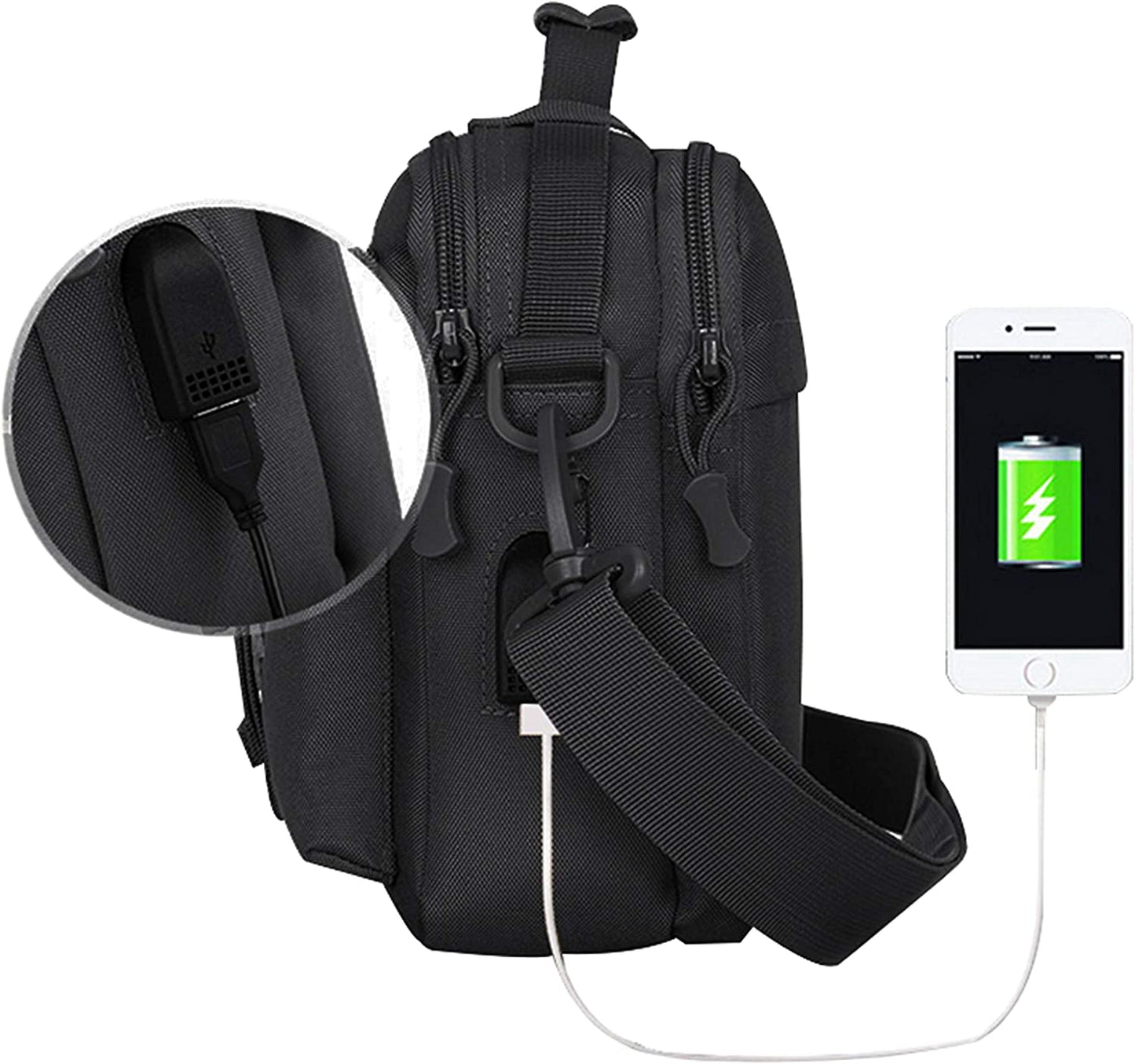 Tactical Messenger Bag Multifunction Nylon Shoulder Briefcase Handbags with USB Port