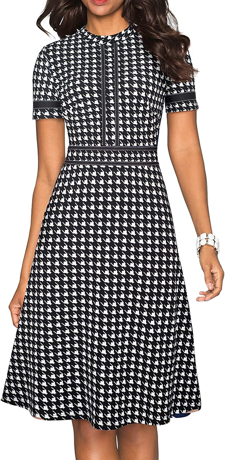 Women's Chic Crew Neck 3/4 Sleeve Party Homecoming Aline Dress A135