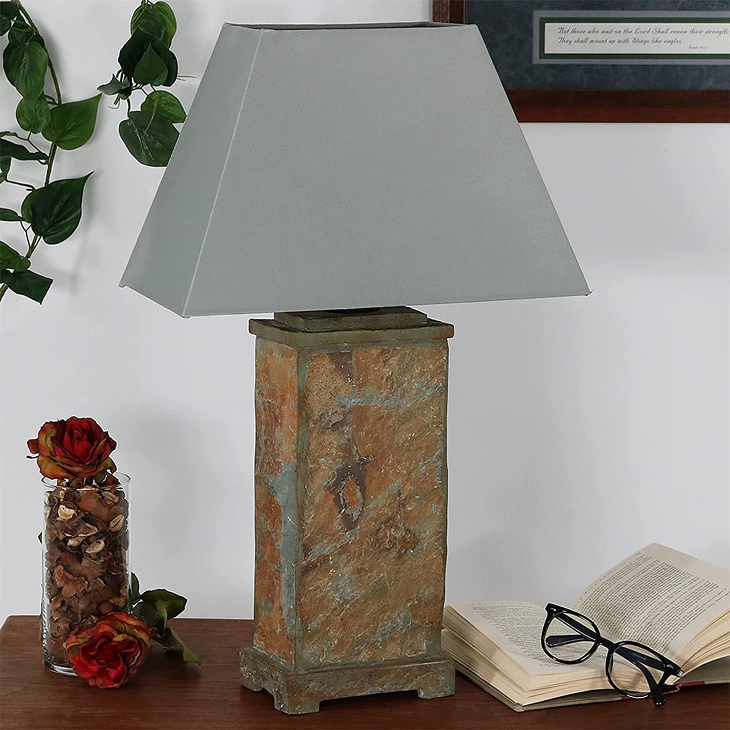 Indoor/Outdoor Table Lamp - Weather Resistant Natural Slate Light - Interior and Exterior Lighting for Bedroom, Patio, Office and Porch - 24-Inch