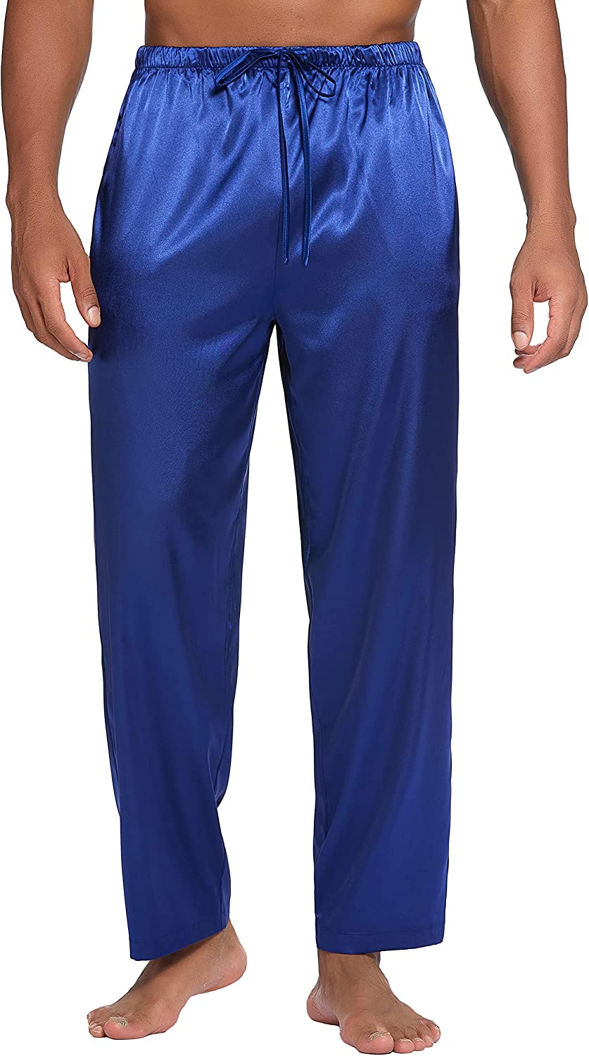 Men's Silk Satin Pajama Pants Soft Long Sleep Bottoms Pj Lounge Pant with Pockets (S-XXL)