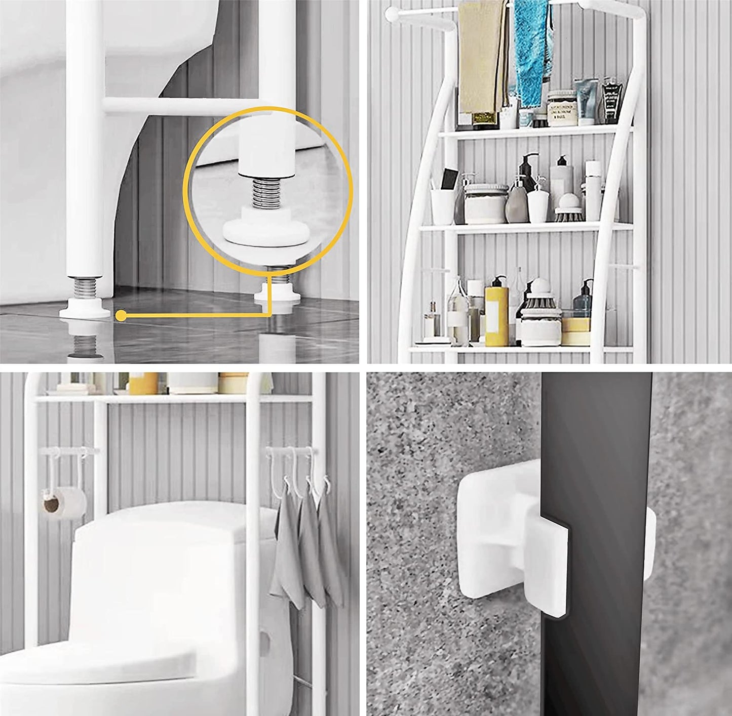 3 Tier Over The Toilet Storage Rack, Bathroom Space Saver Shelf Organizer Over Toilet with Towel Rod (White)
