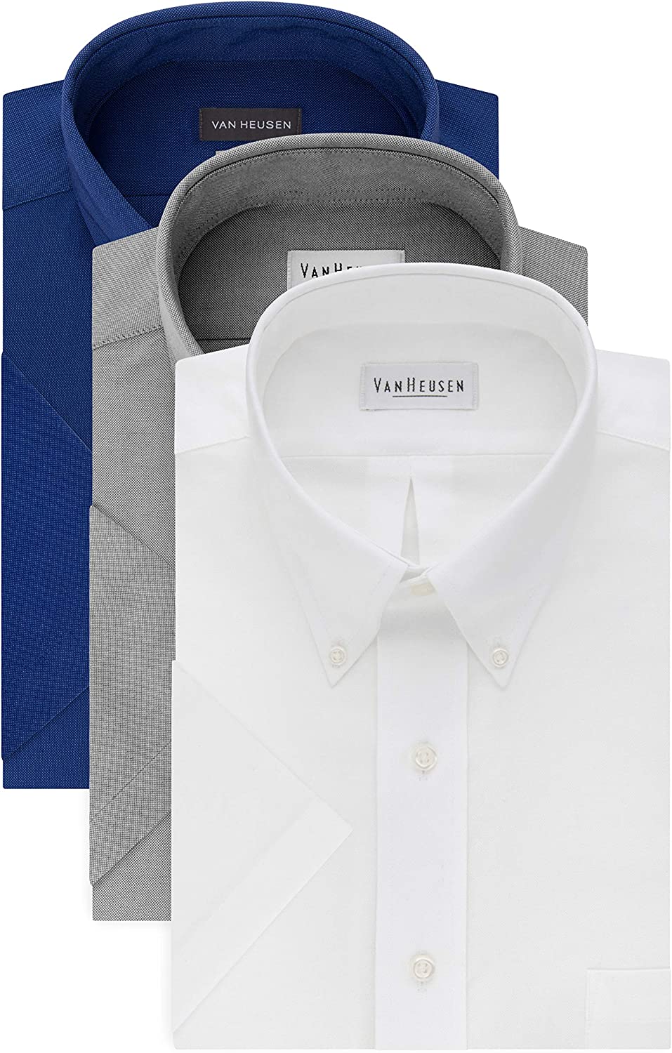 Heusen Men's Short Sleeve Dress Shirt Regular Fit Oxford Solid