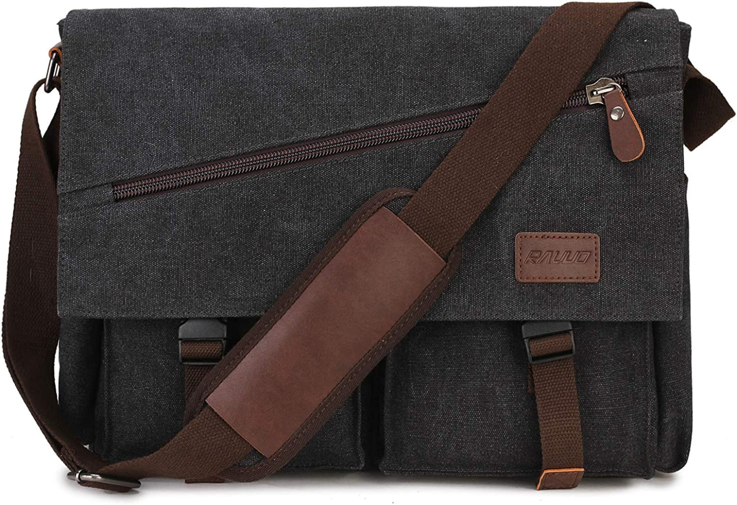Messenger Bag for Men,Water Resistant Canvas Satchel 14 15.6 17 Inch Laptop Briefcases Business Shoulder Bookbag by RAVUO